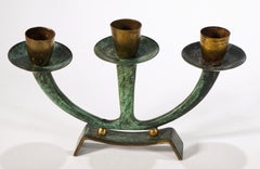 Scandinavian Modern Bronze Verdigris Candelabra, 1940s-1950s