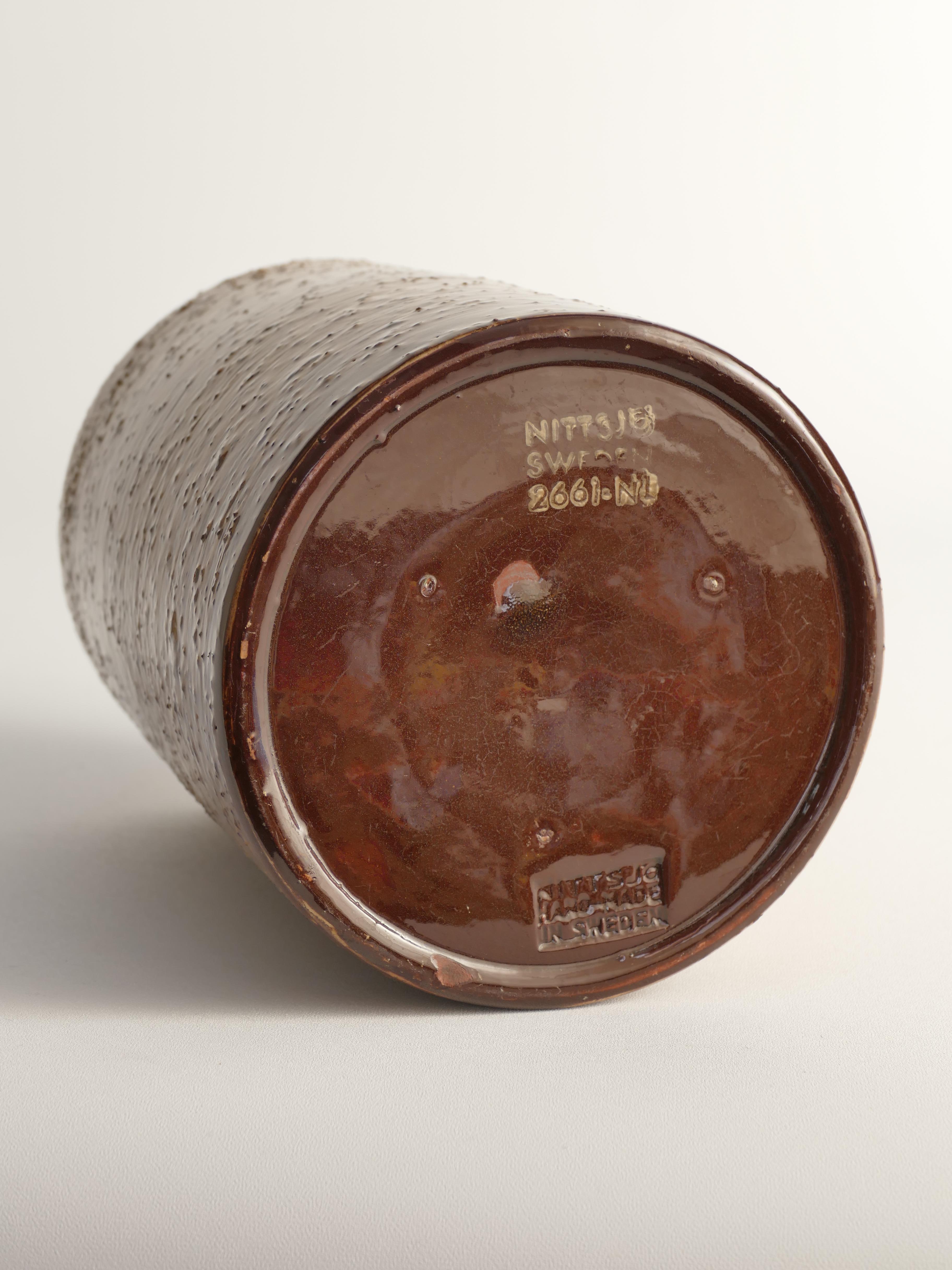 Cotto Vaso cilindrico marrone moderno scandinavo, Jerk Werkmäster, Nittsjö Svezia 1960 in vendita