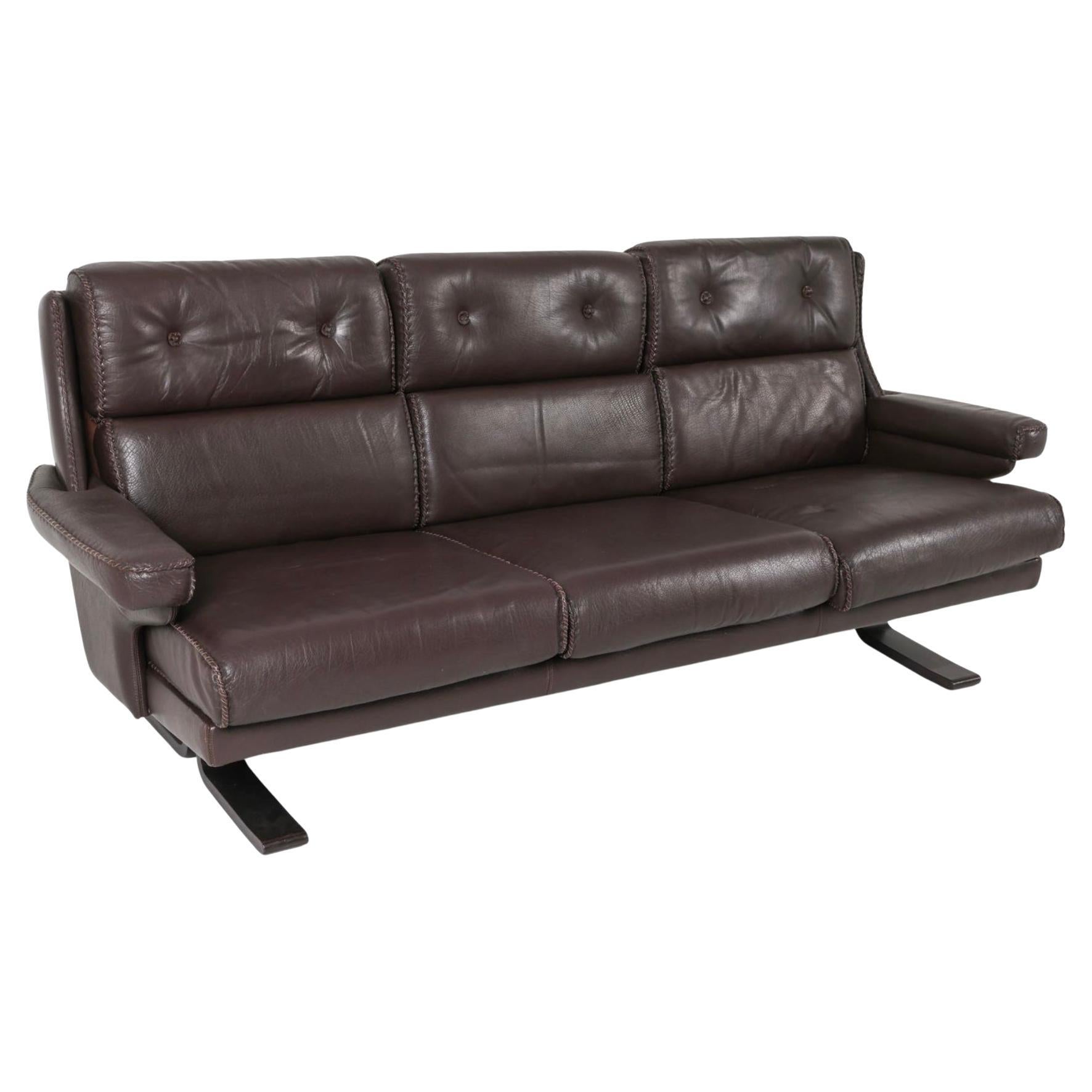 Scandinavian Modern Scandinavian modern Brown leather 3 seat sofa style of Arne Norell Sweden For Sale