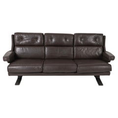 Scandinavian modern Brown leather 3 seat sofa style of Arne Norell Sweden