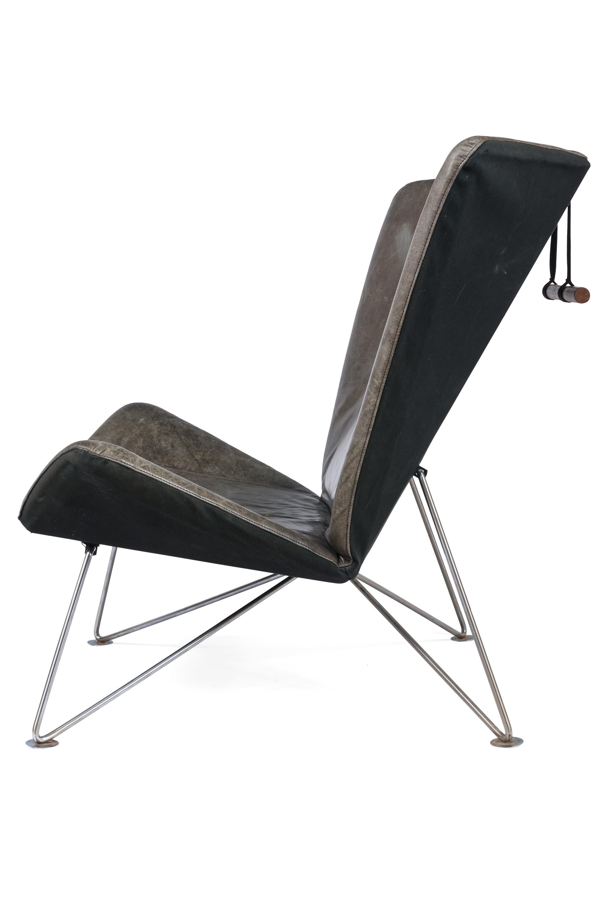 Stainless Steel Scandinavian Modern Brown Leather Lounge Chairs, Sweden, 1970s