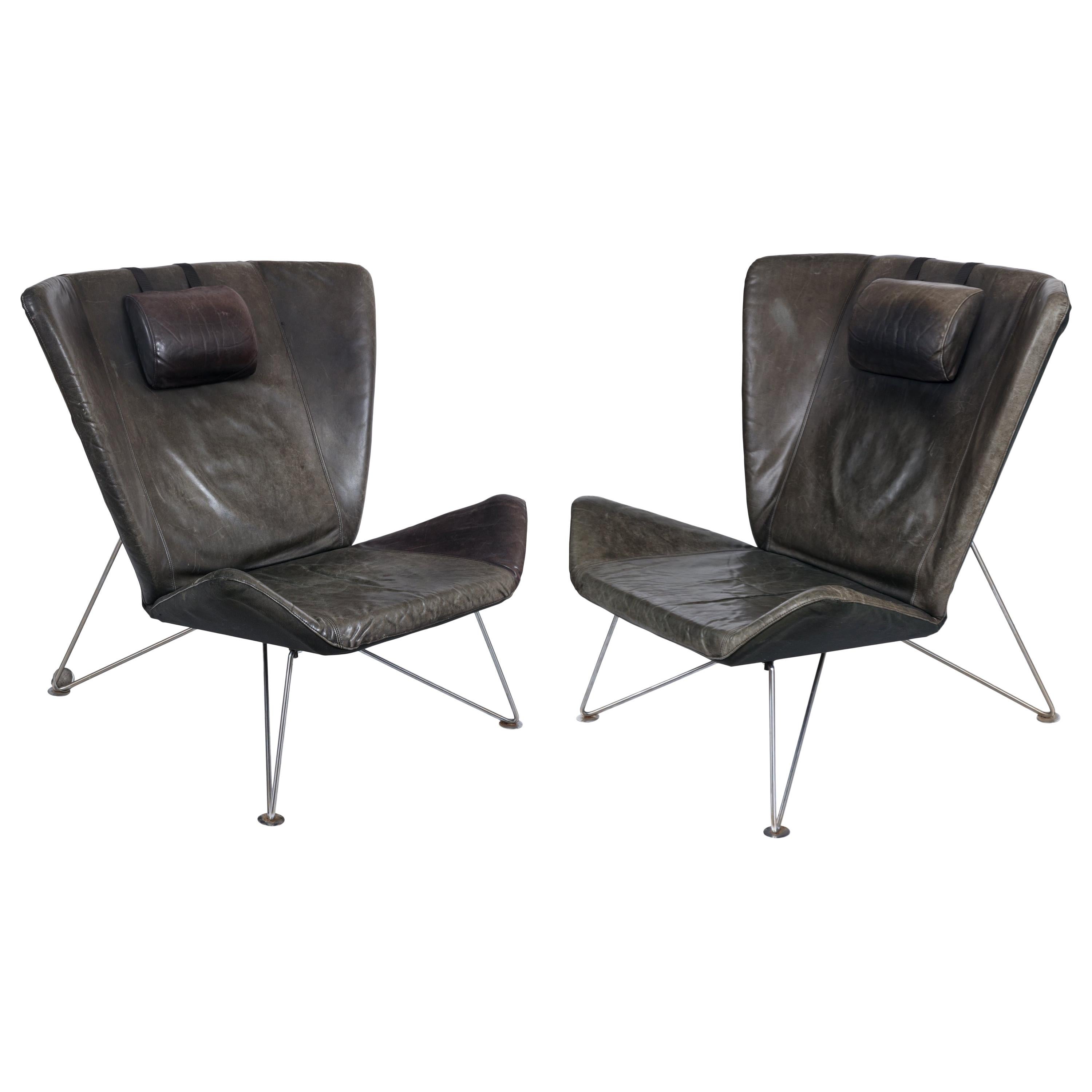 Scandinavian Modern Brown Leather Lounge Chairs, Sweden, 1970s