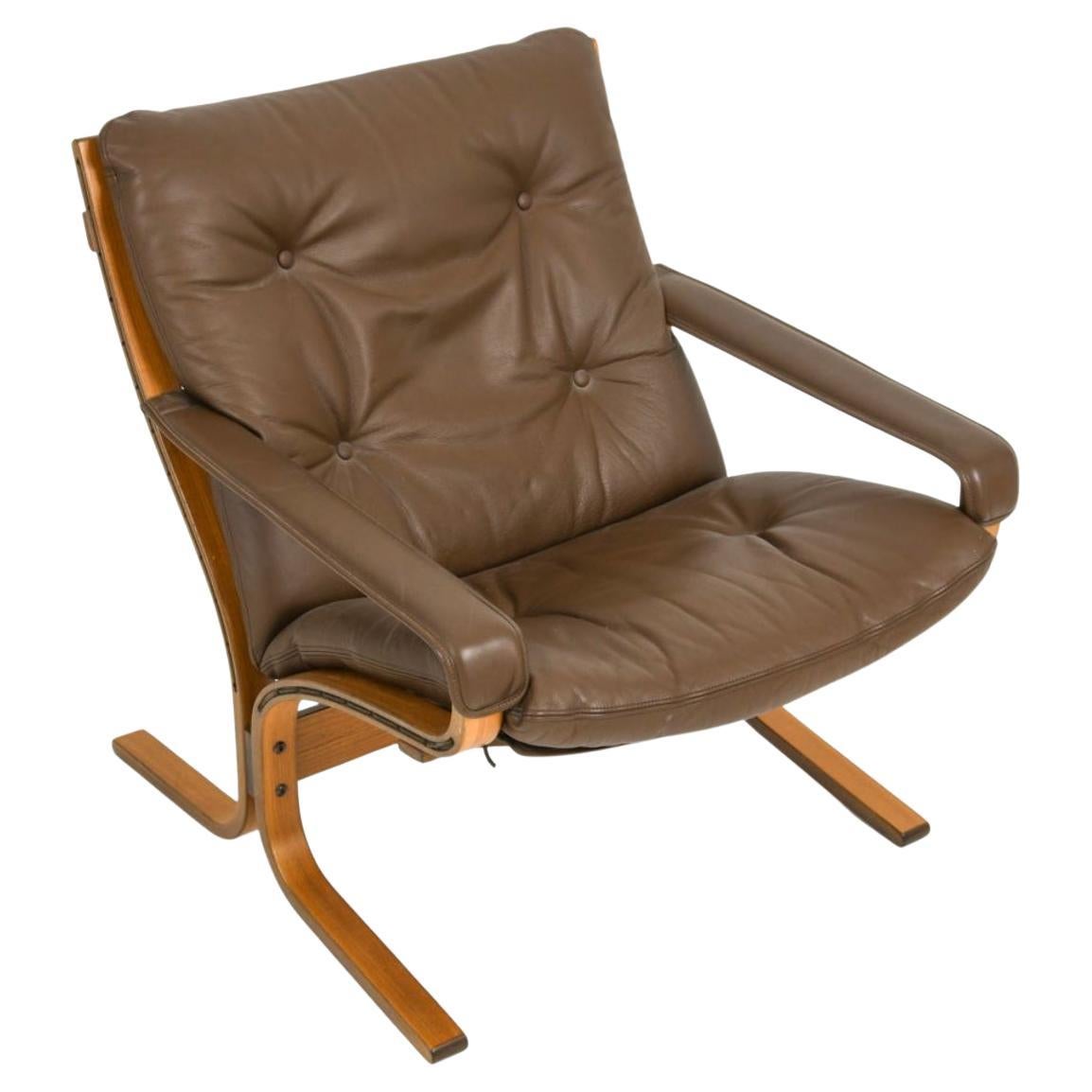 Scandinavian Modern Brown Leather Siesta Low Safari Lounge Chair Westnofa