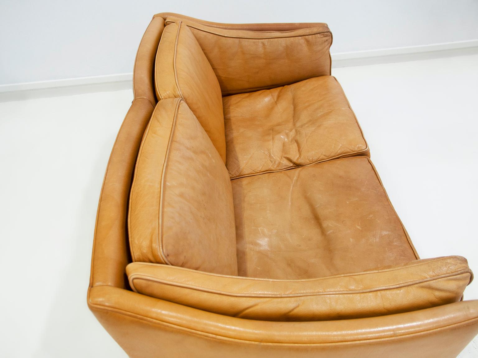 Scandinavian Modern Brown Leather Two Seat Sofa 5