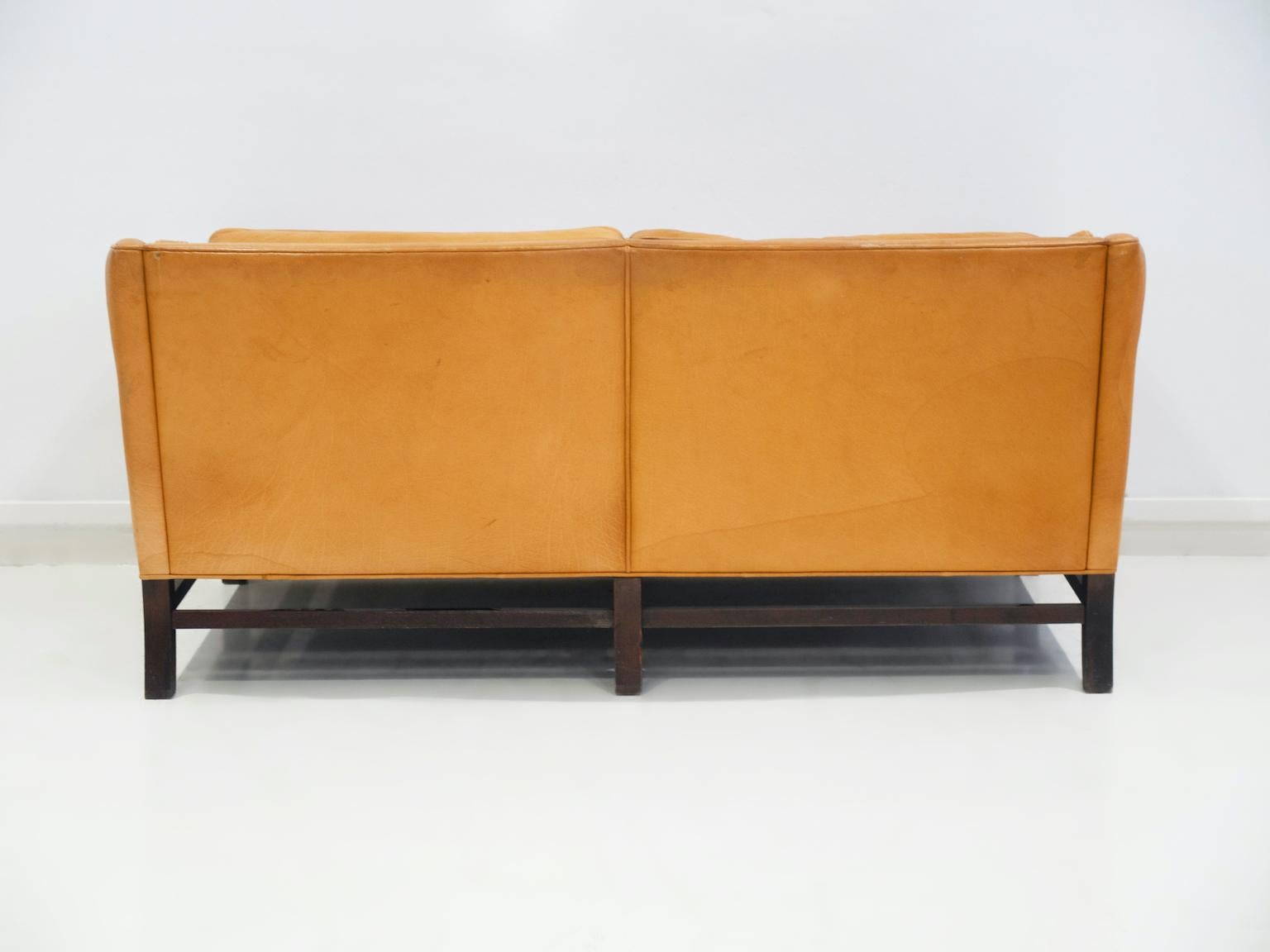 Scandinavian Modern Brown Leather Two Seat Sofa 6