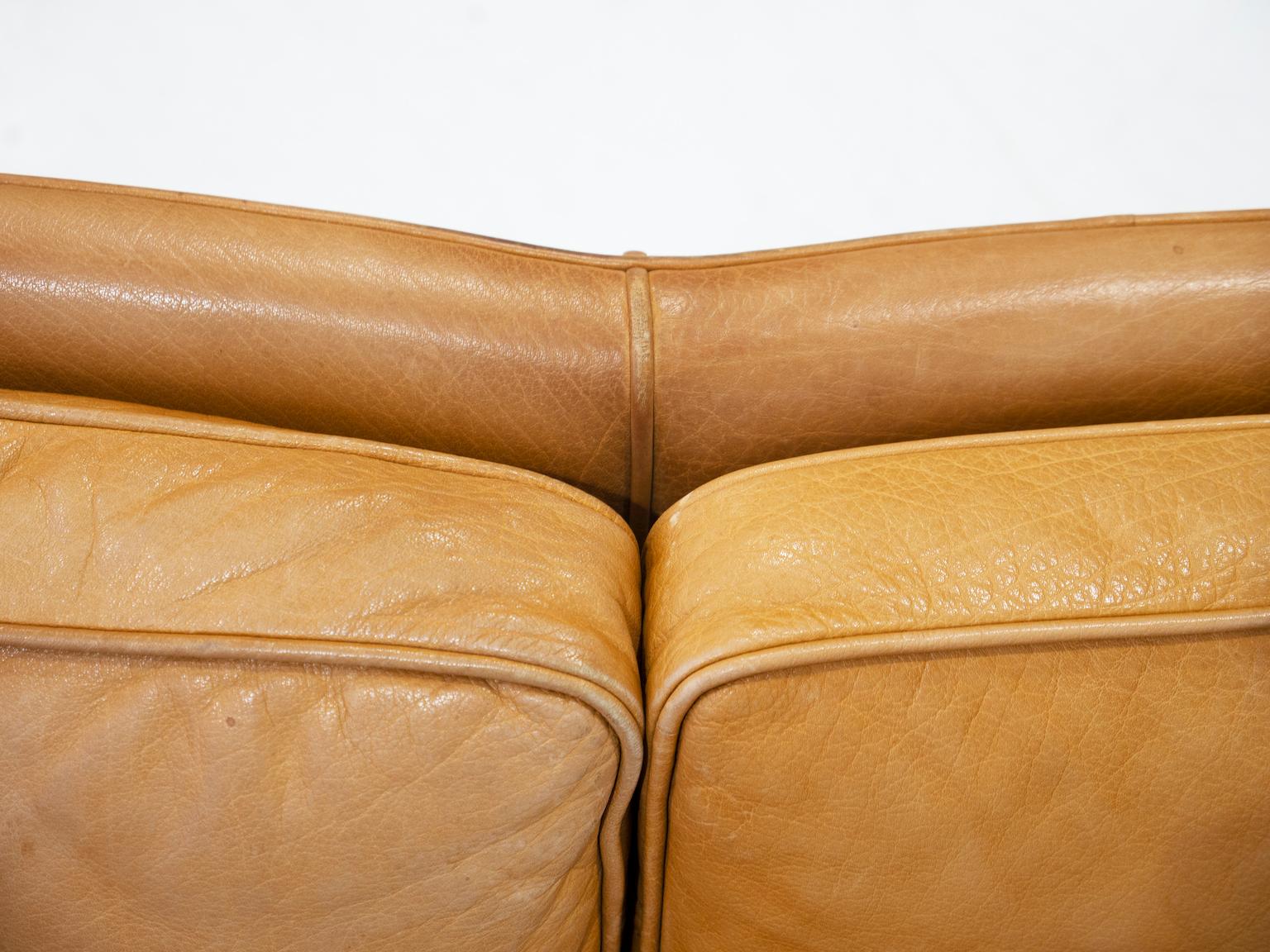Scandinavian Modern Brown Leather Two Seat Sofa 7