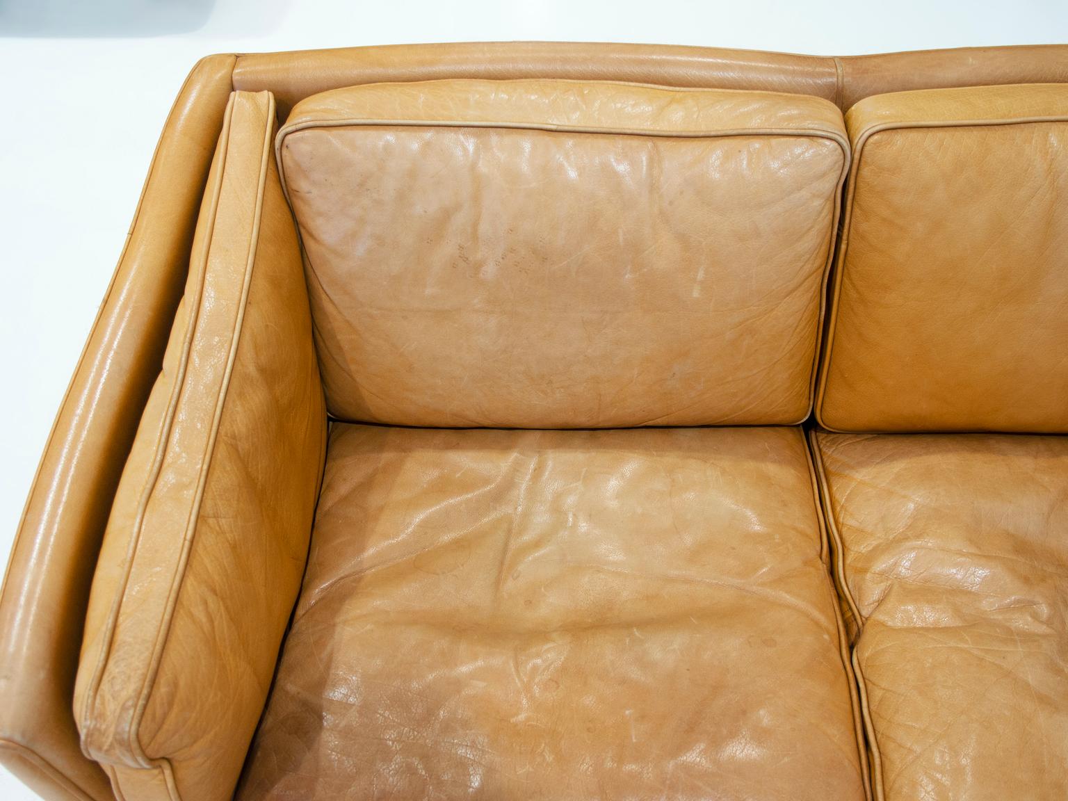 20th Century Scandinavian Modern Brown Leather Two Seat Sofa