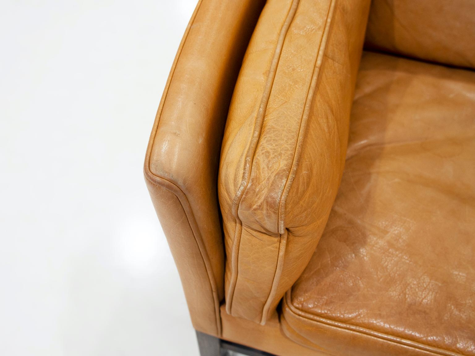 Scandinavian Modern Brown Leather Two Seat Sofa 3