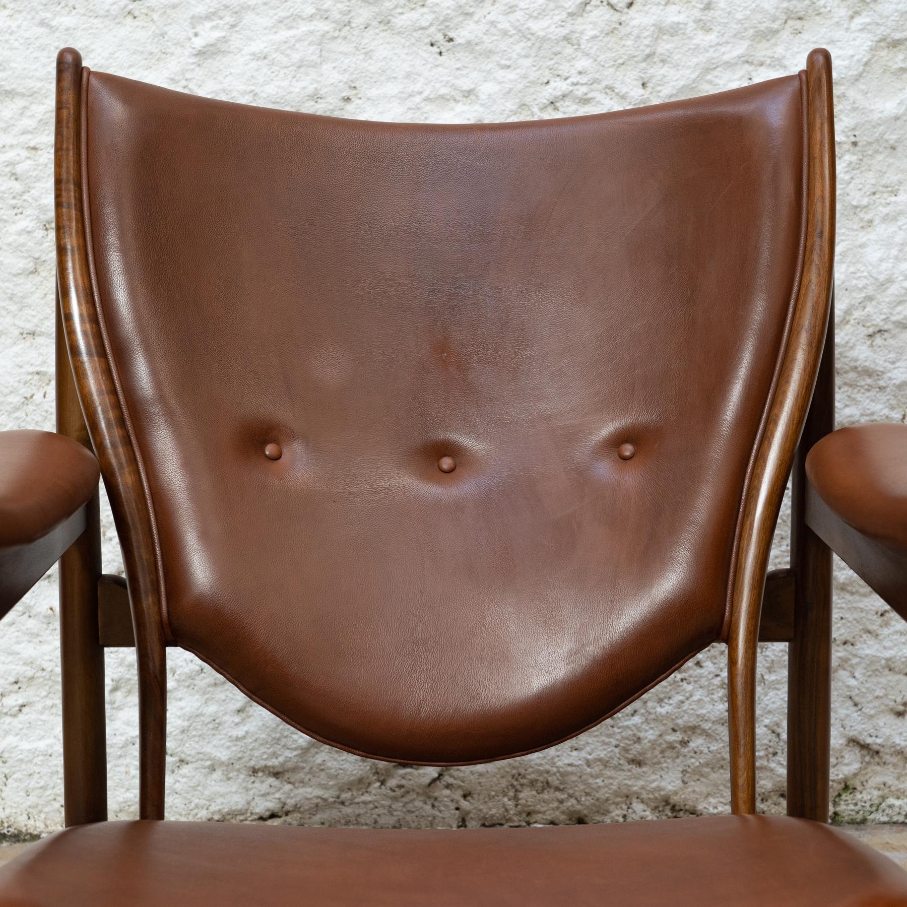 Scandinavian Modern Brown Leather Wood Armchair For Sale 6