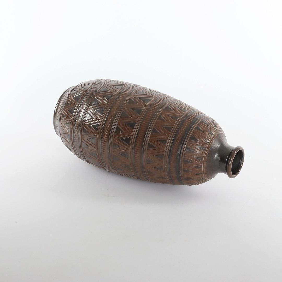 Glazed Scandinavian Modern Brown Stoneware Floor Vase by Arthur Andersson, Wallåkra For Sale