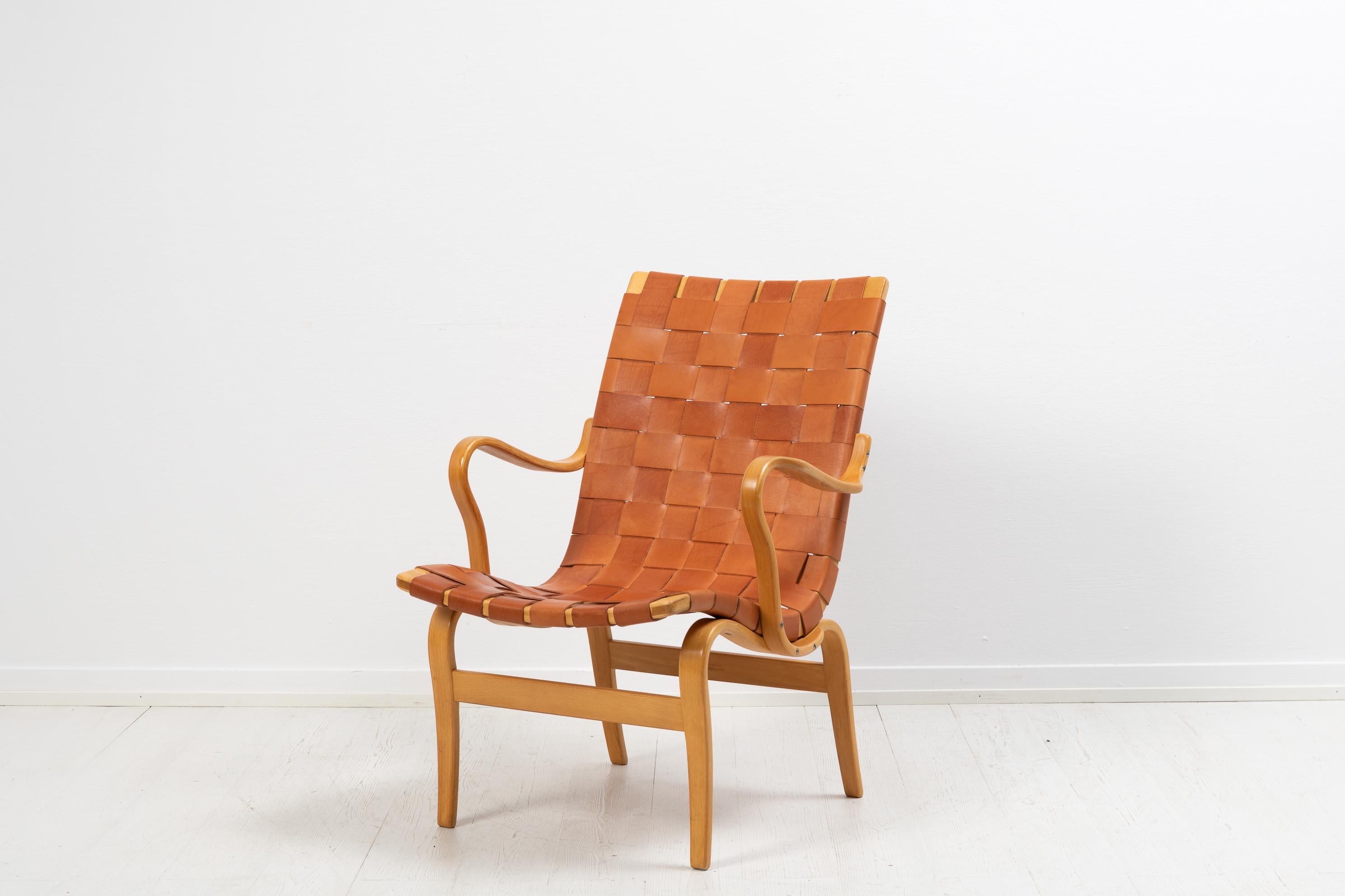 Swedish Scandinavian Modern Bruno Mathsson Vintage Leather ”Eva” Armchair In Good Condition For Sale In Kramfors, SE