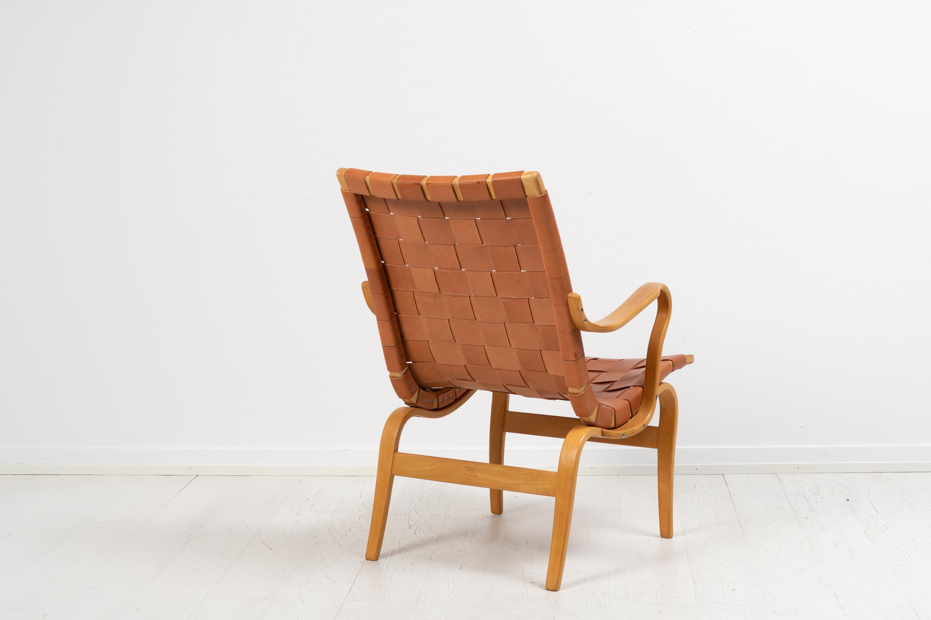 Swedish Scandinavian Modern Bruno Mathsson Vintage Leather ”Eva” Armchair In Good Condition In Kramfors, SE