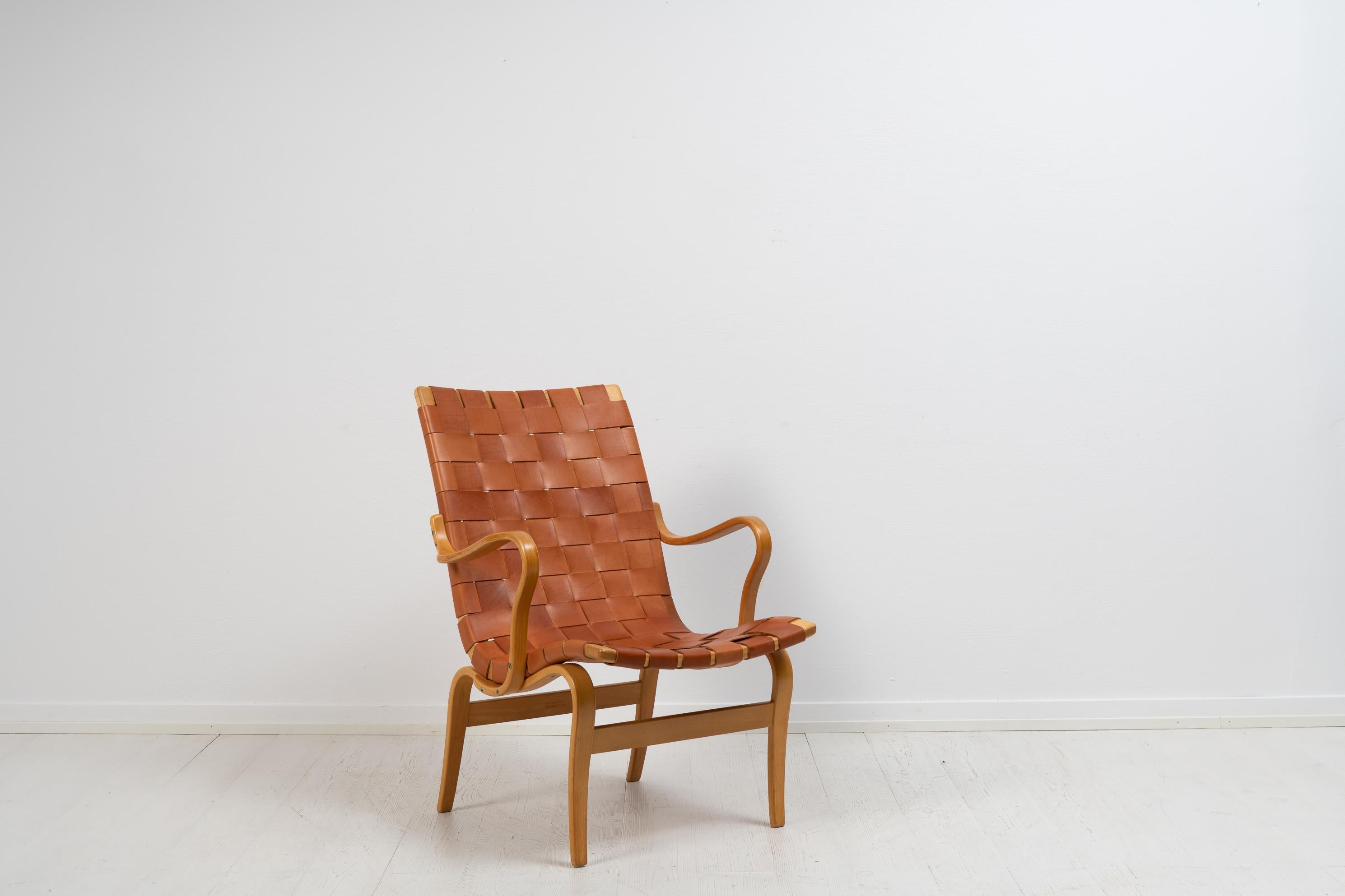 Swedish Scandinavian Modern Bruno Mathsson Vintage Leather ”Eva” Armchair For Sale 3