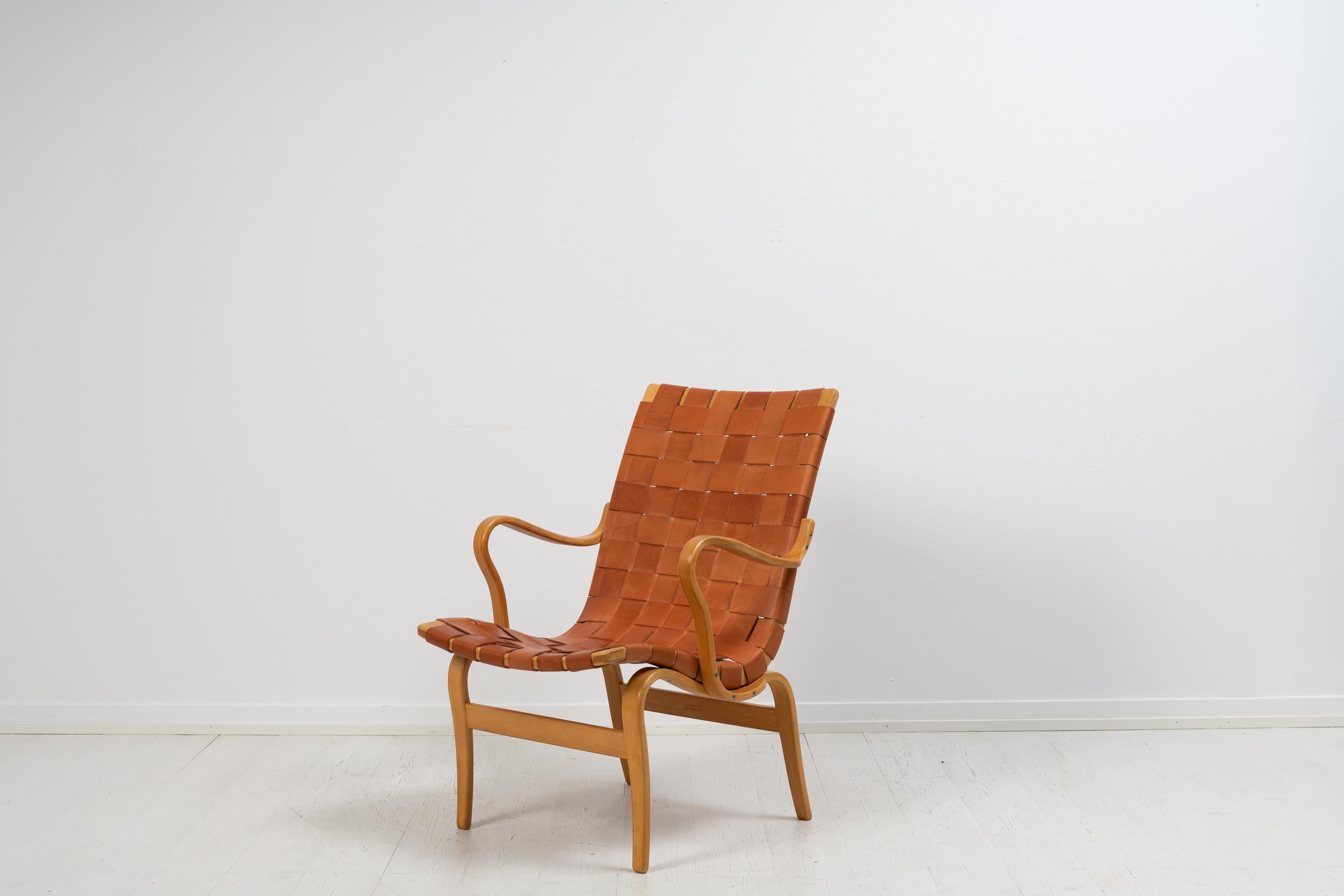 Swedish Scandinavian Modern Bruno Mathsson Vintage Leather ”Eva” Armchair For Sale 4