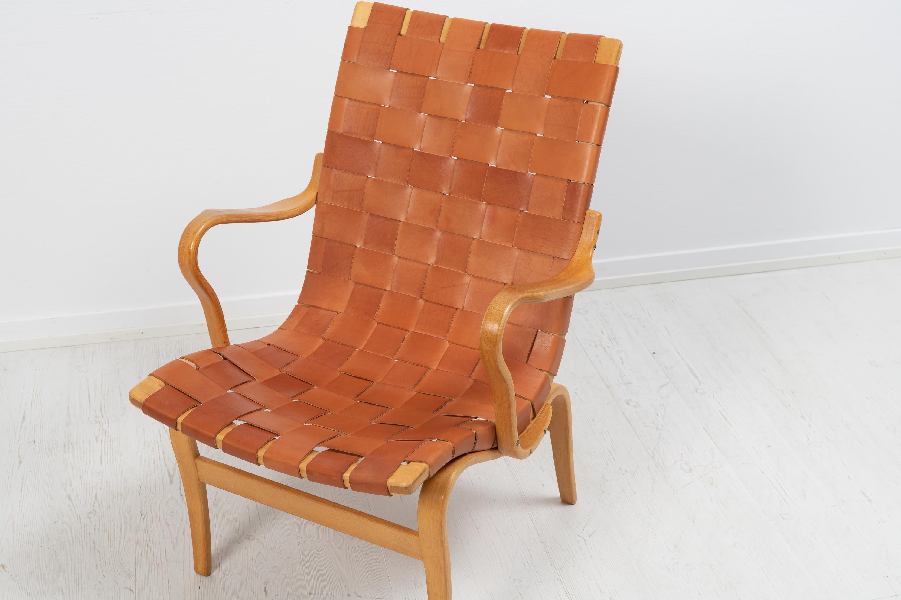 Swedish Scandinavian Modern Bruno Mathsson Vintage Leather ”Eva” Armchair For Sale 5