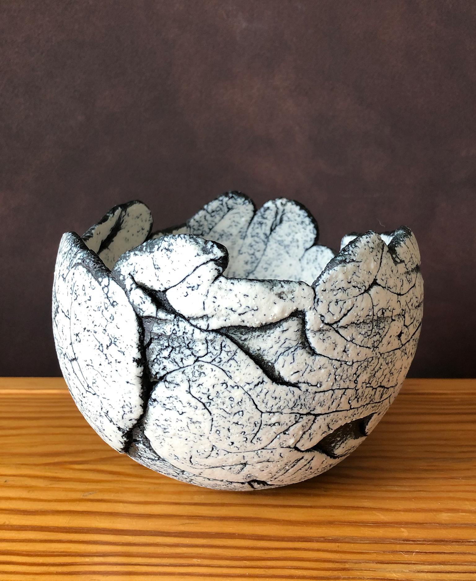 Late 20th Century Scandinavian Modern Brutalist Bowl by Artist Ulla Viotti Made of White Clay For Sale
