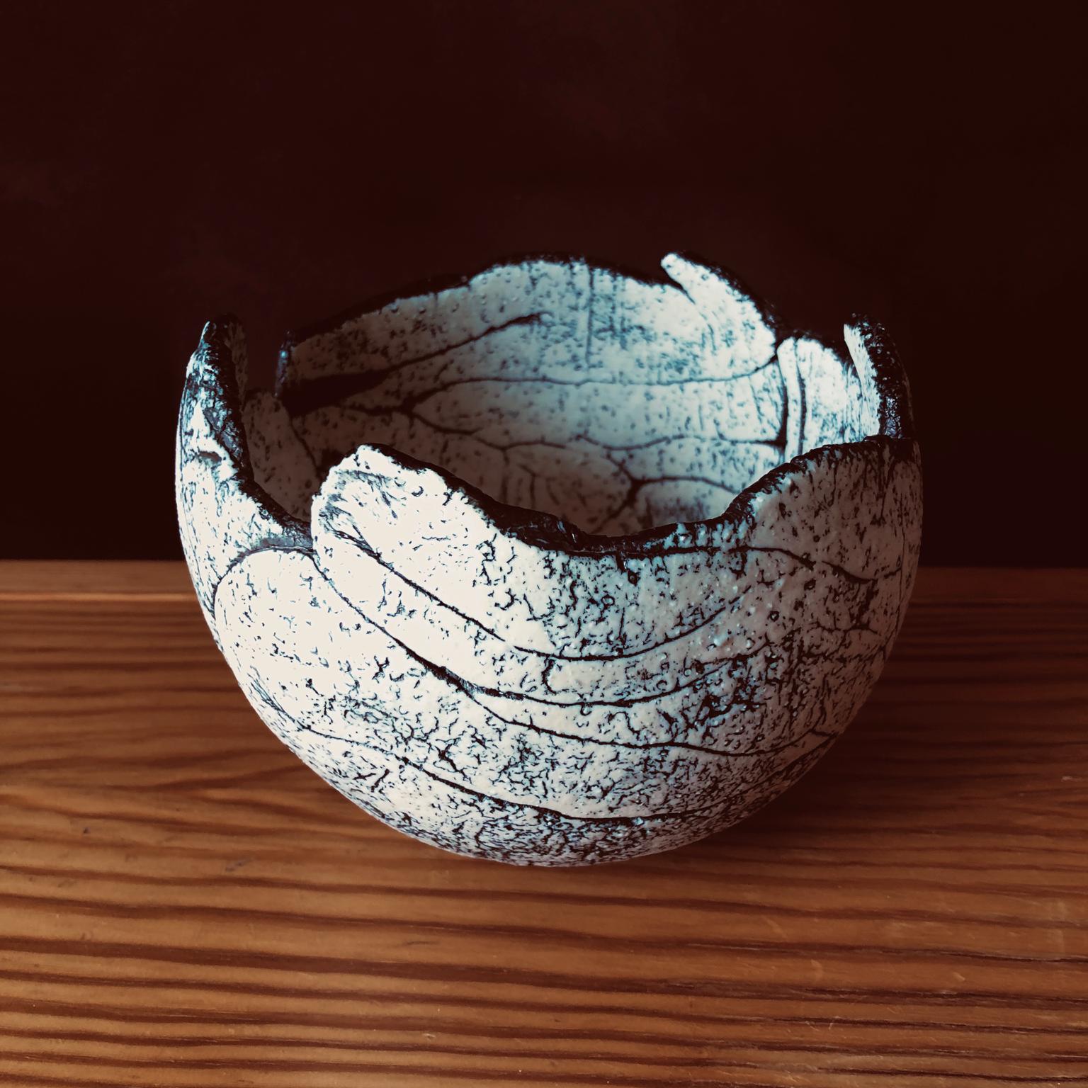 Scandinavian Modern Brutalist Bowl by Artist Ulla Viotti Made of White Clay For Sale 1