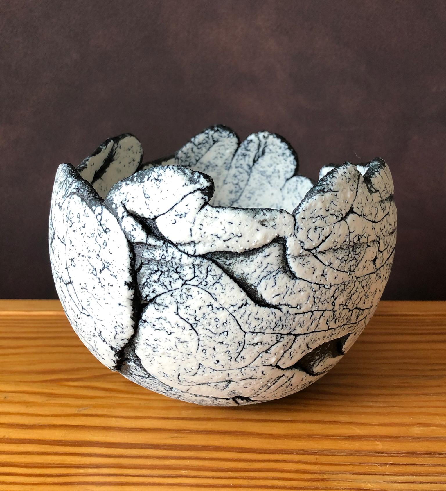 Scandinavian Modern Brutalist Bowl by Artist Ulla Viotti Made of White Clay For Sale 2