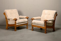 Scandinavian Modern Brutalist Lounge Chairs in Oak, Henning Kjærnulf, 1960s