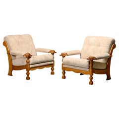 Scandinavian Modern Brutalist Lounge Chairs in Oak, Henning Kjærnulf, 1960s