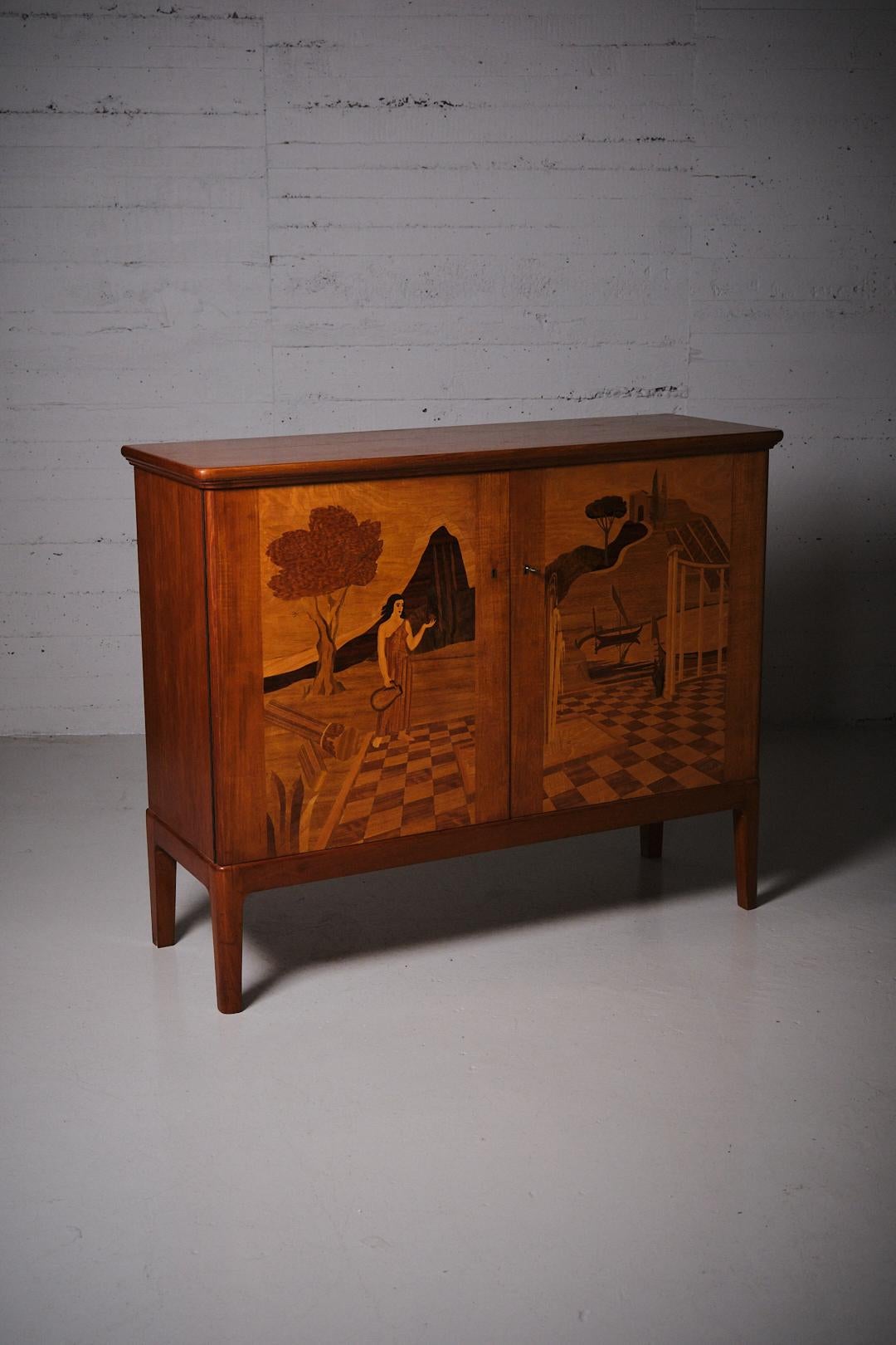 Scandinavo moderno Armadio The Scandinavian Modern di Erik Mattsson per Mjölby Intarsia, Svezia, anni '40 in vendita