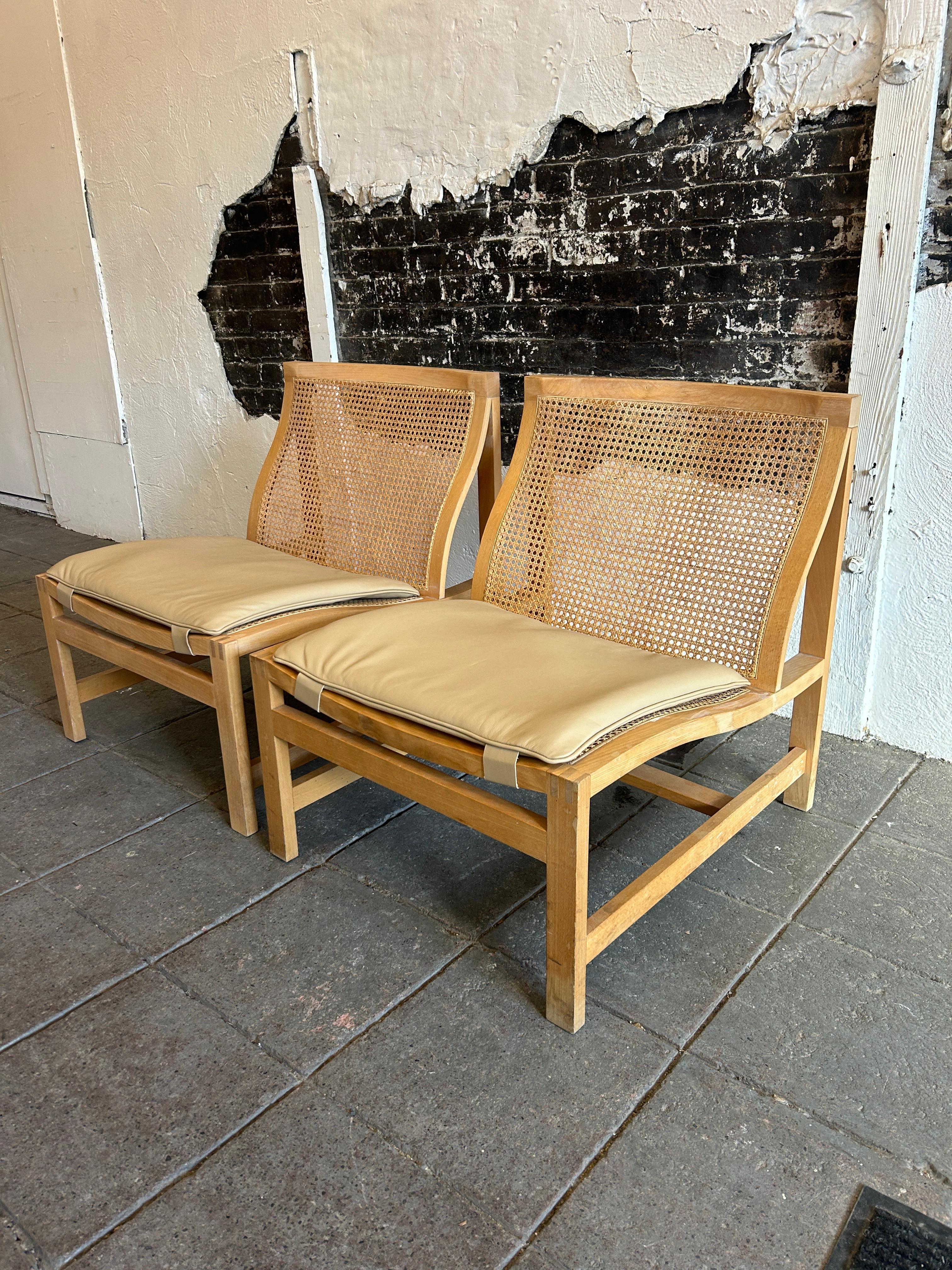 Scandinavian Modern Scandinavian modern Cane Birch Leather lounge chairs Rud Thygesen For Sale