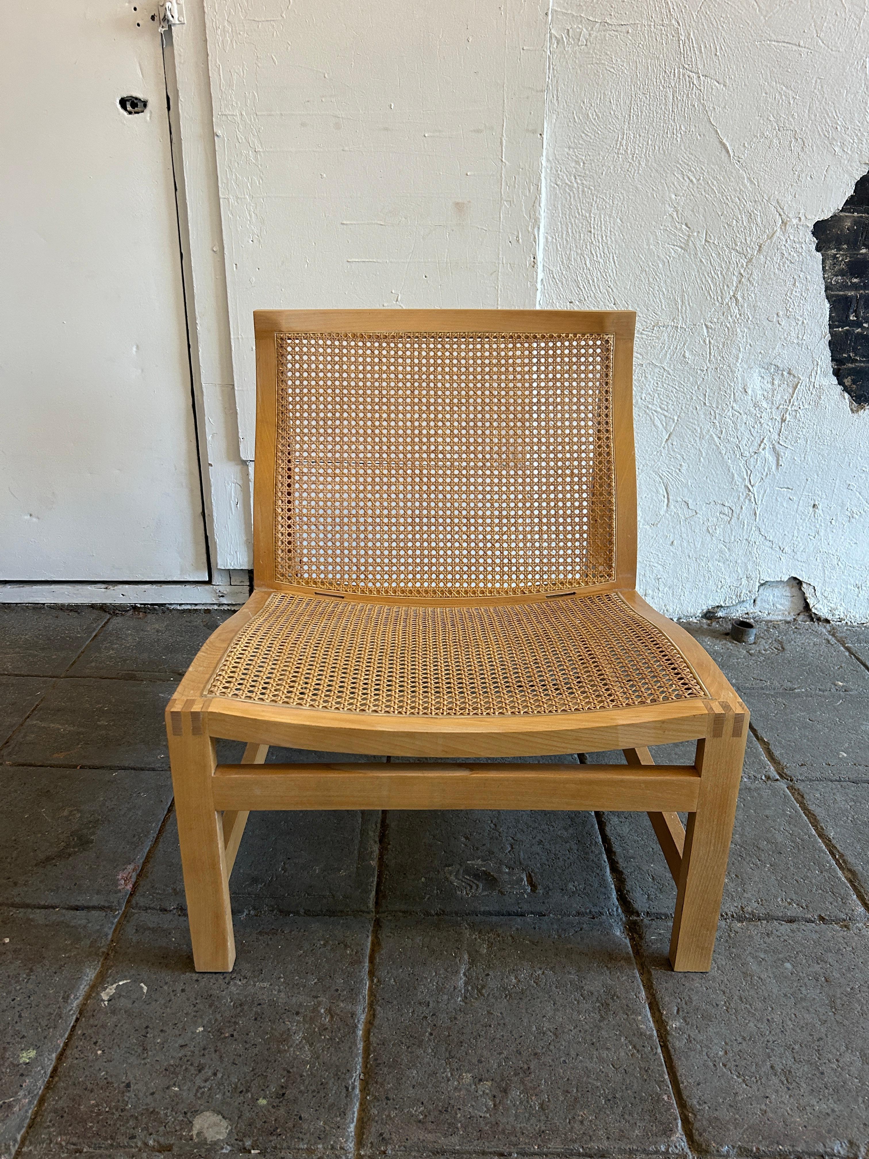 Scandinavian modern Cane Birch Leather lounge chairs Rud Thygesen In Good Condition For Sale In BROOKLYN, NY