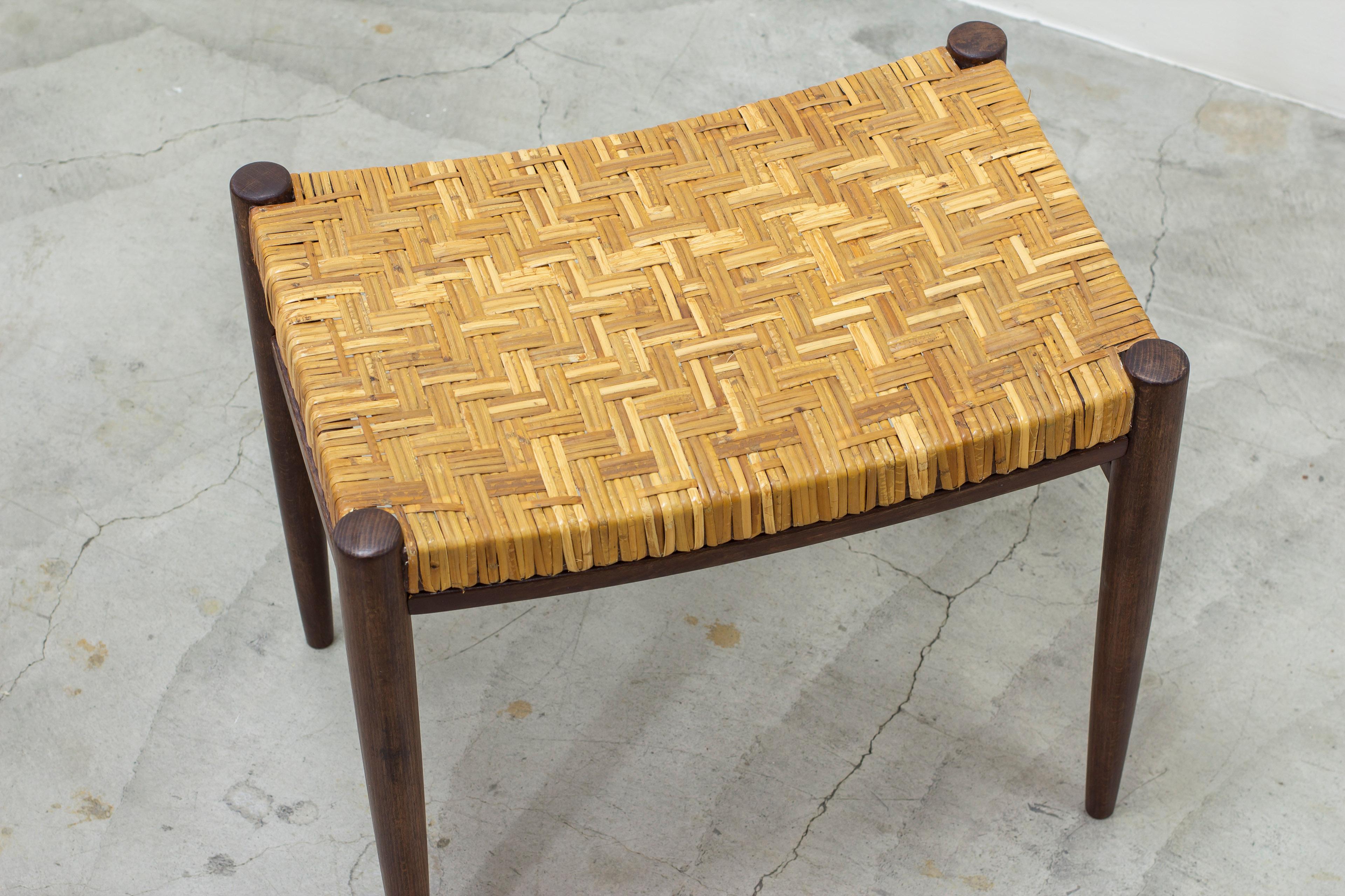 Swedish Scandinavian modern cane weave side stool by Gemla fabriker, Sweden, 1950s For Sale