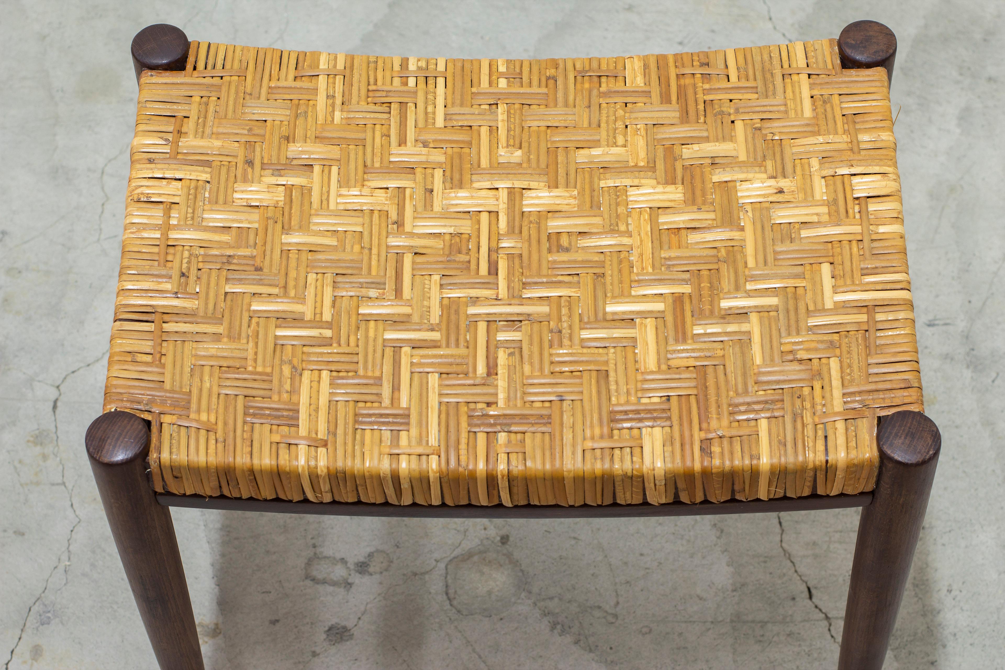Mid-20th Century Scandinavian modern cane weave side stool by Gemla fabriker, Sweden, 1950s For Sale