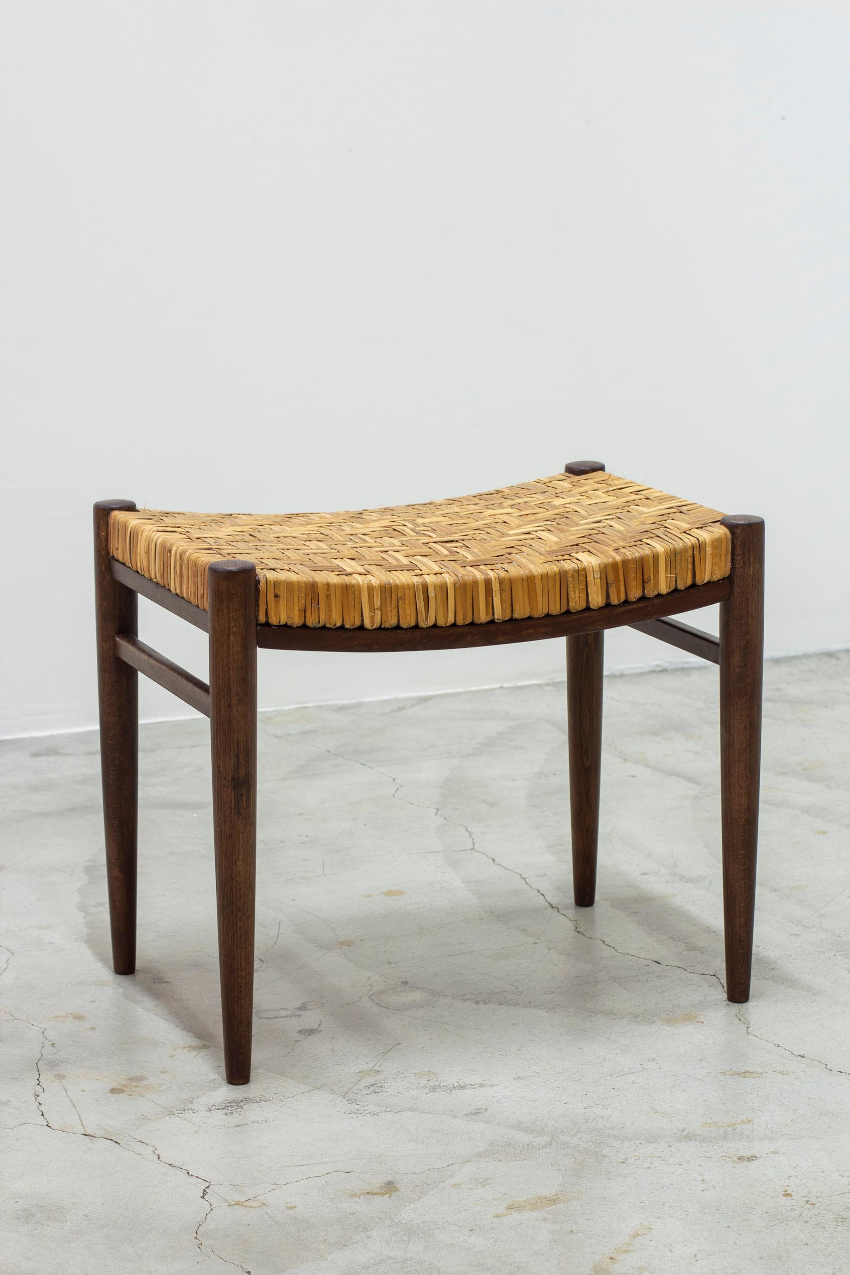 Cane Scandinavian modern cane weave side stool by Gemla fabriker, Sweden, 1950s For Sale