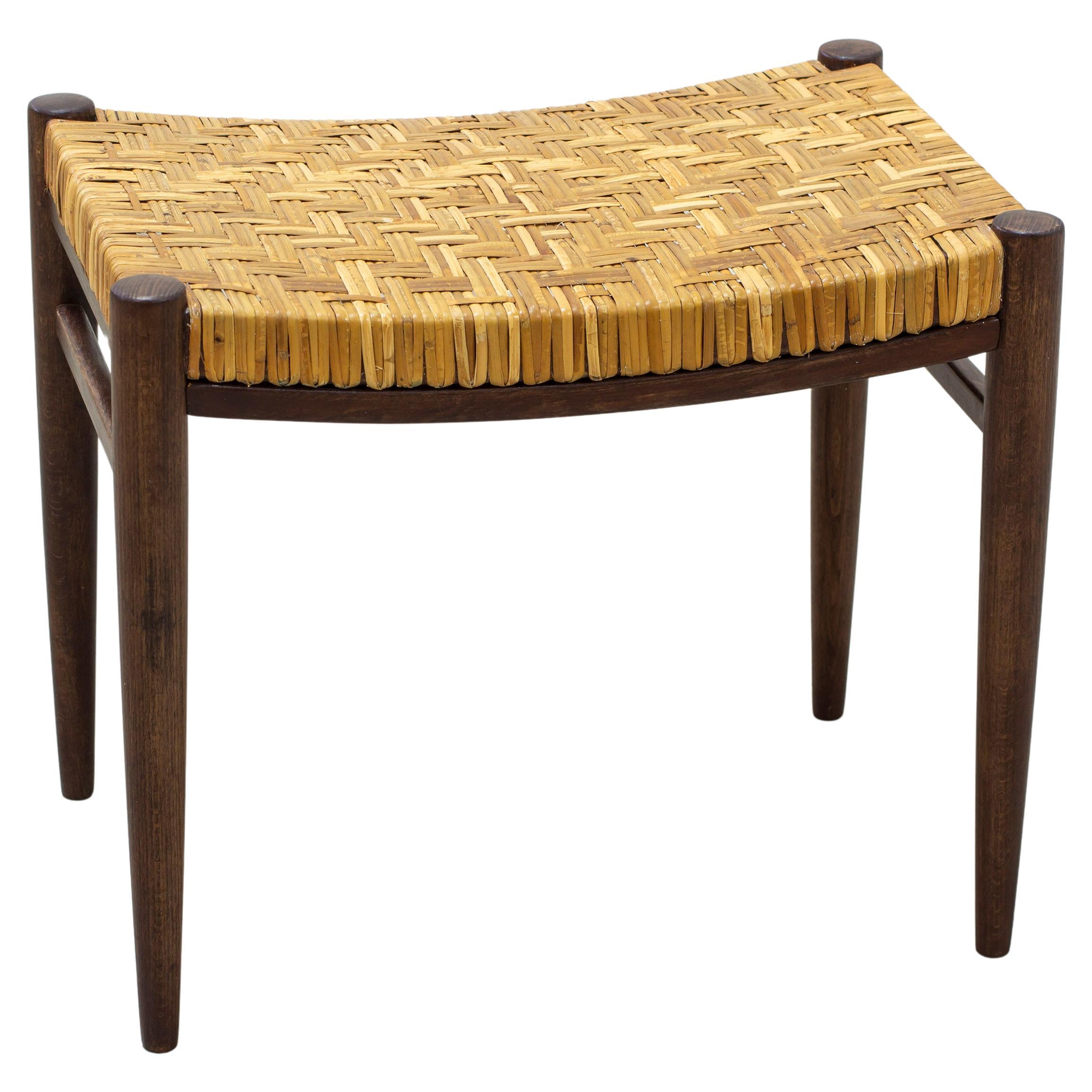 Sgabello moderno scandinavo con intreccio di canna di Gemla fabriker, Svezia, anni '50