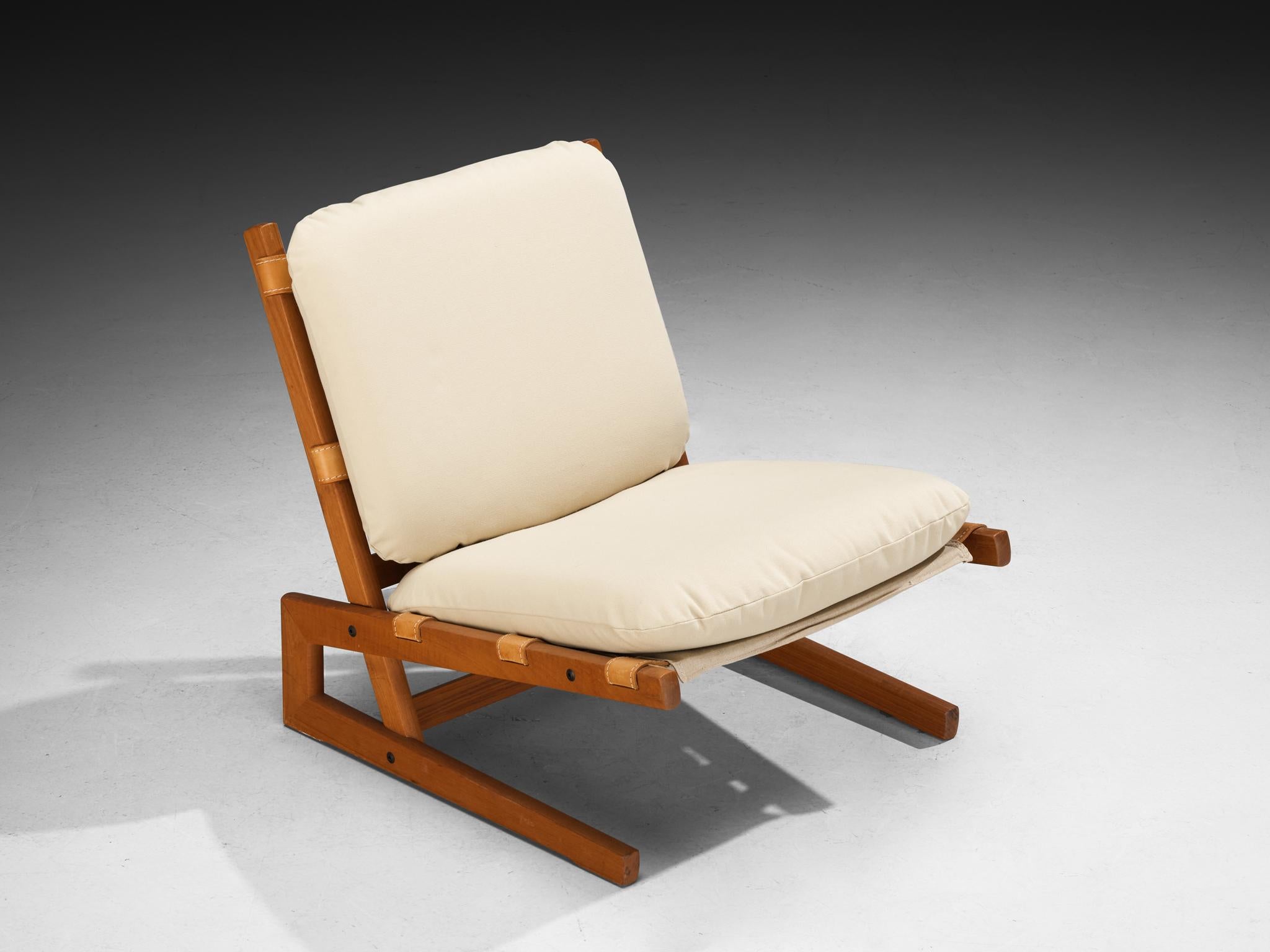 Sedia da salotto a sbalzo The Modern Scandinavian Slipper Lounge Chair in teak e tela beige In condizioni buone in vendita a Waalwijk, NL