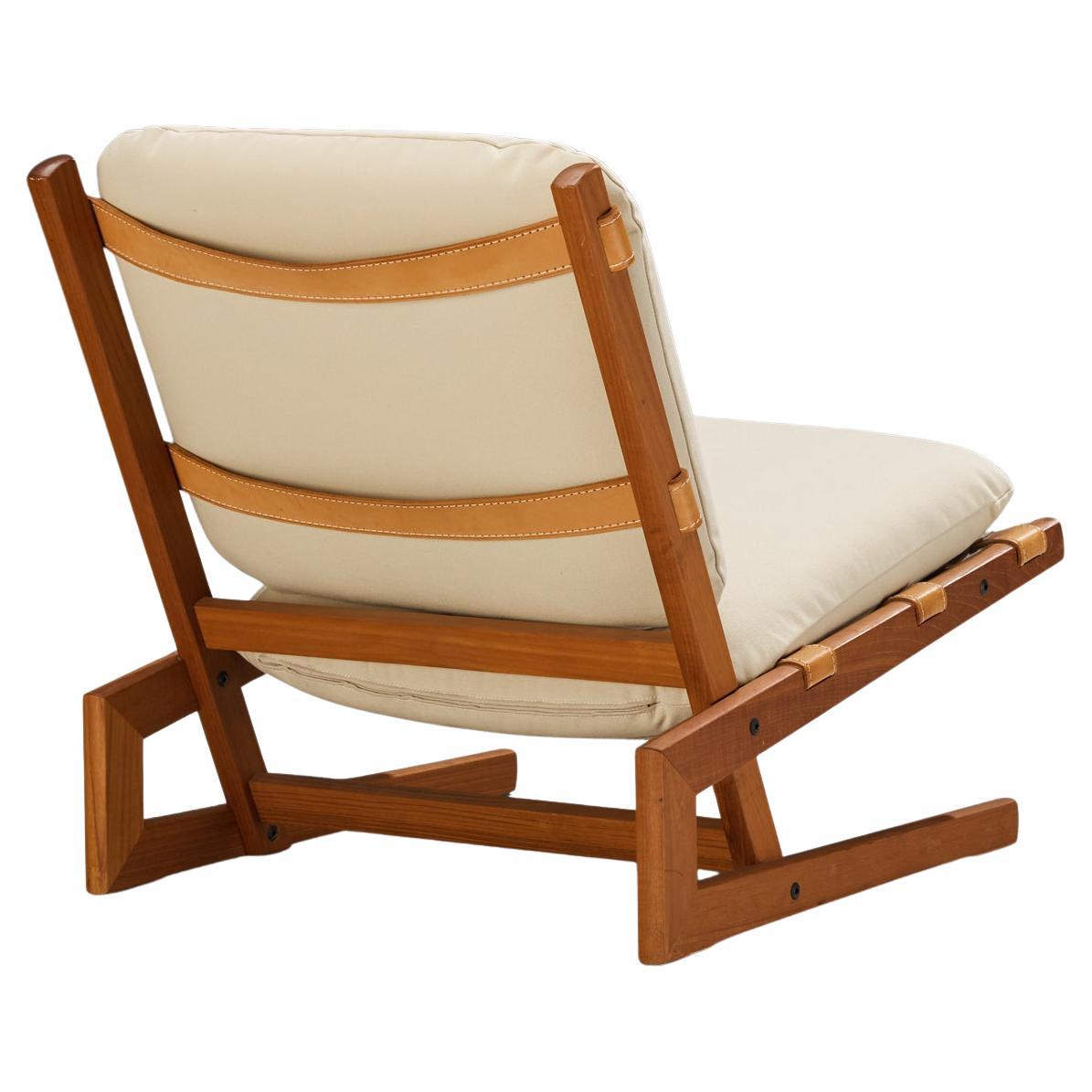 Sedia da salotto a sbalzo The Modern Scandinavian Slipper Lounge Chair in teak e tela beige in vendita