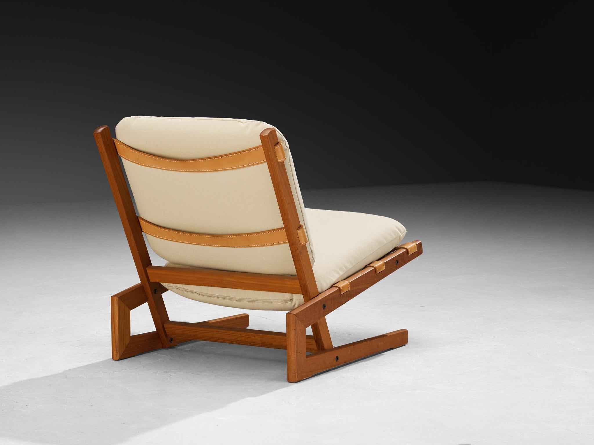 Sillas cantilever escandinavas de teca y lona beige en venta 2