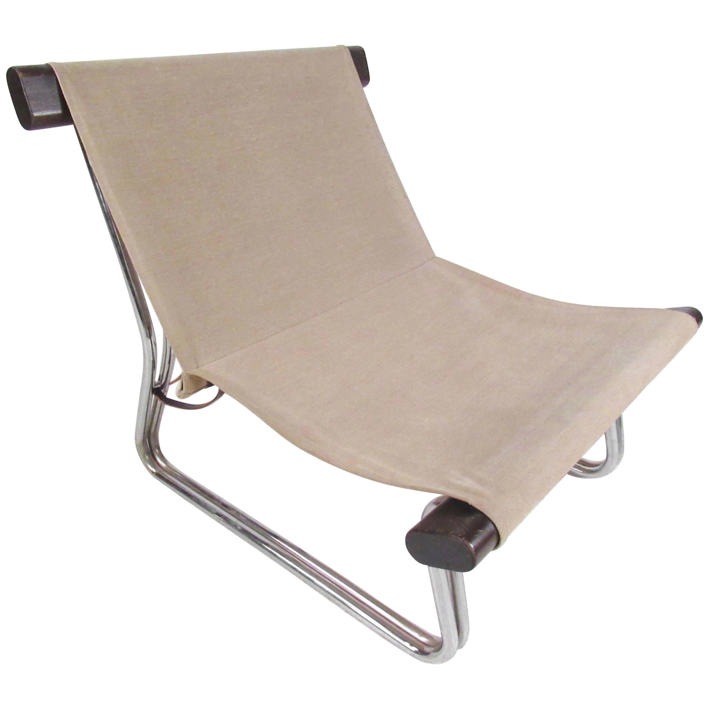 Scandinavian Modern Canvas and Chrome Sling Chair