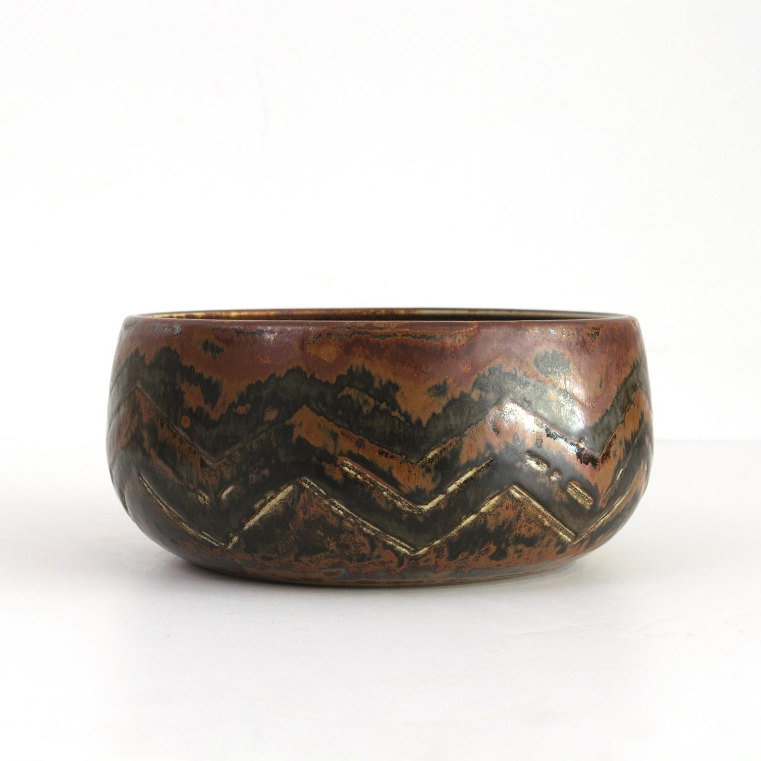 Hand-Crafted Scandinavian Modern Carl-Harry Stalhane, Hand Thrown Glazed Unique Ceramic Bowl For Sale