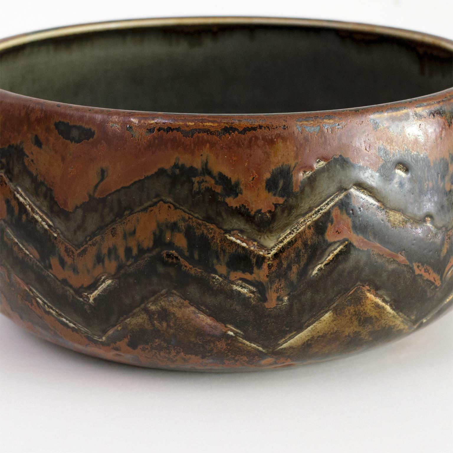 Clay Scandinavian Modern Carl-Harry Stalhane, Hand Thrown Glazed Unique Ceramic Bowl For Sale