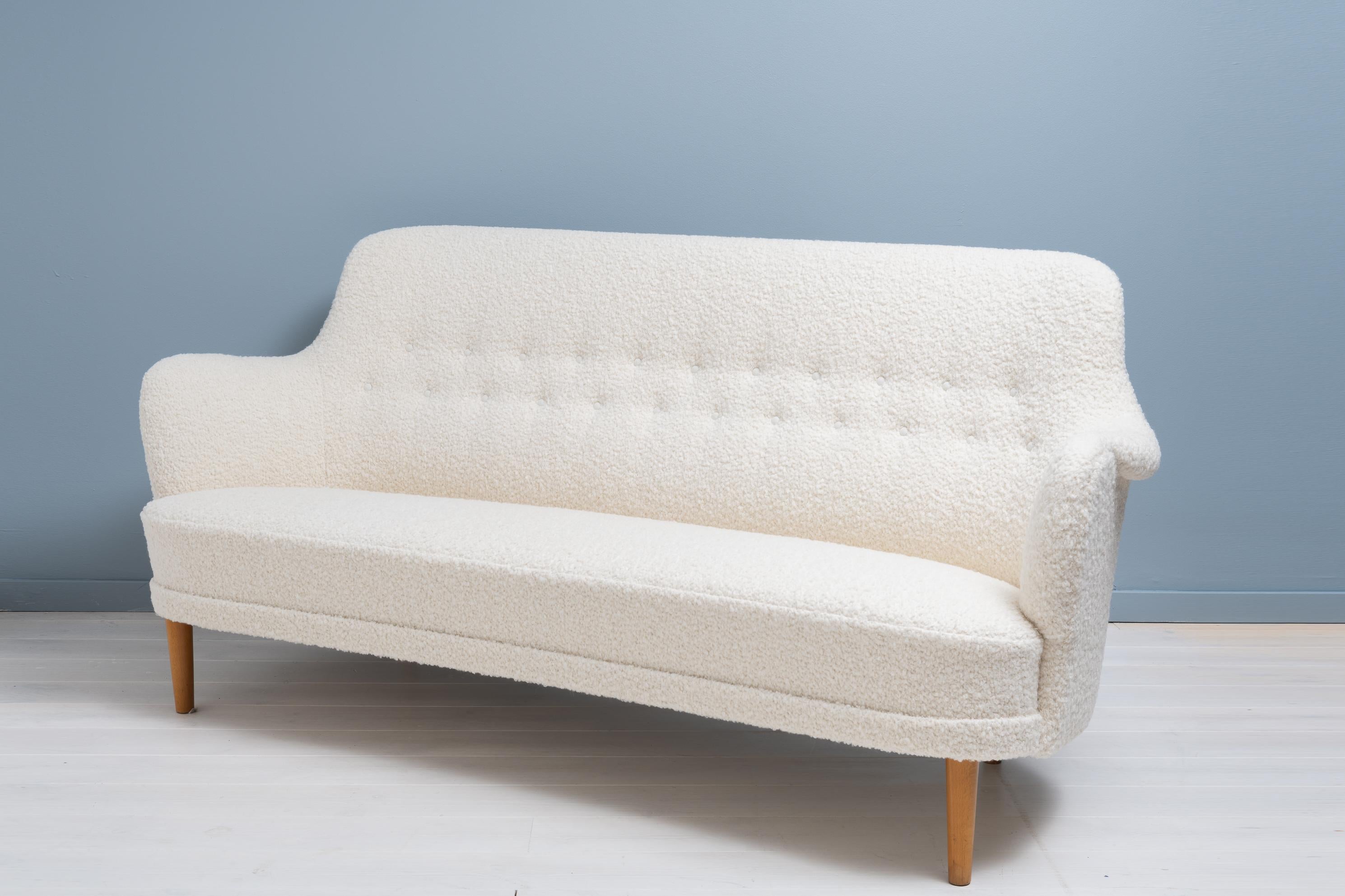 20th Century Scandinavian Modern Carl Malmsten White Bouclé 'Samsas' Sofa