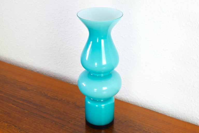 Opaline Glass Scandinavian Modern Carnaby Vase by Per Lütken for Holmegaard Denmark 60s For Sale