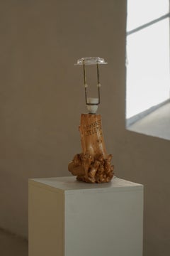 Scandinavian Modern, Carved Wooden Table Lamp with Engraved Inscription, 1972