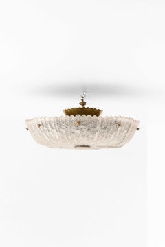Scandinavian Modern Ceiling Lamp in Brass and Glass by Carl Fagerlund, 1960s