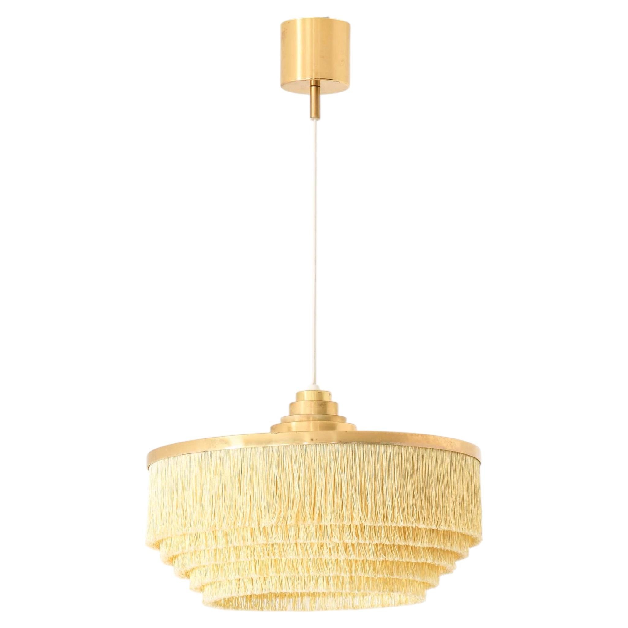 Scandinavian Modern Ceiling Lamp in Brass & Silk by Hans-Agne Jakobsson, 1960s