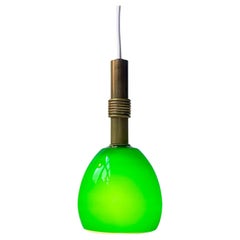 Scandinavian Modern Ceiling Lamp in Cased Green Glass & Brass
