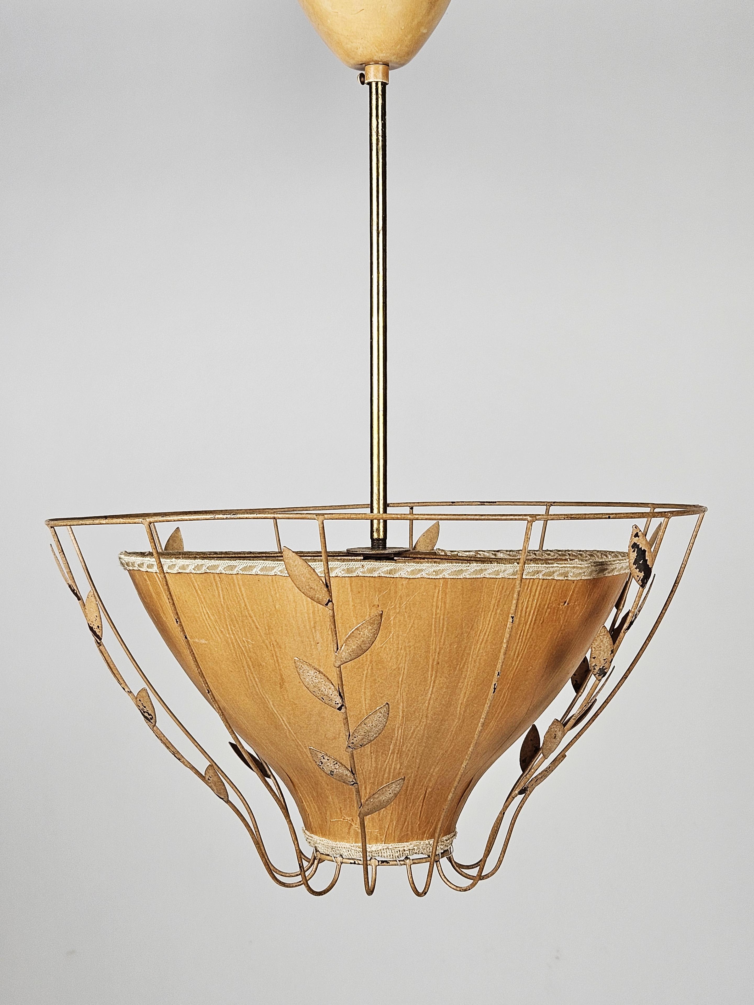 Very rare Scandinavian Modern ceiling lamp produced by Elhå Armaturer, Sweden, in the 1940s. 

Model is named 'Liberty' and the designer is currently unknown. Resembles alot of creations by Hans Bergström. 

Lovely patina. 