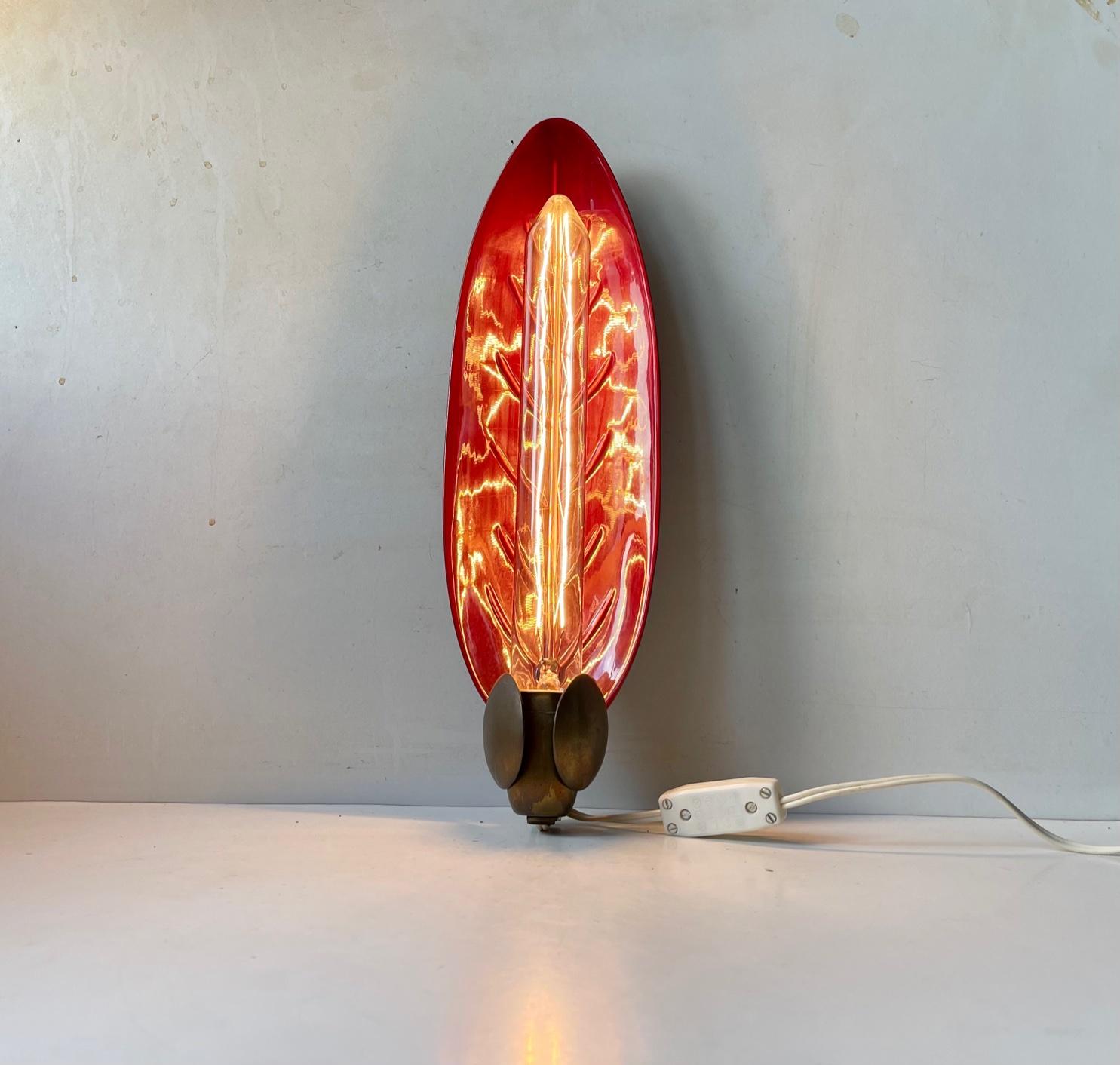 Mid-20th Century Scandinavian Modern Ceramic and Brass Wall Sconce, 1960s For Sale
