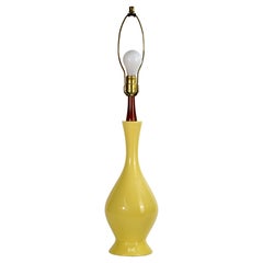 Scandinavian Modern Ceramic and Wood Yellow Table Lamp
