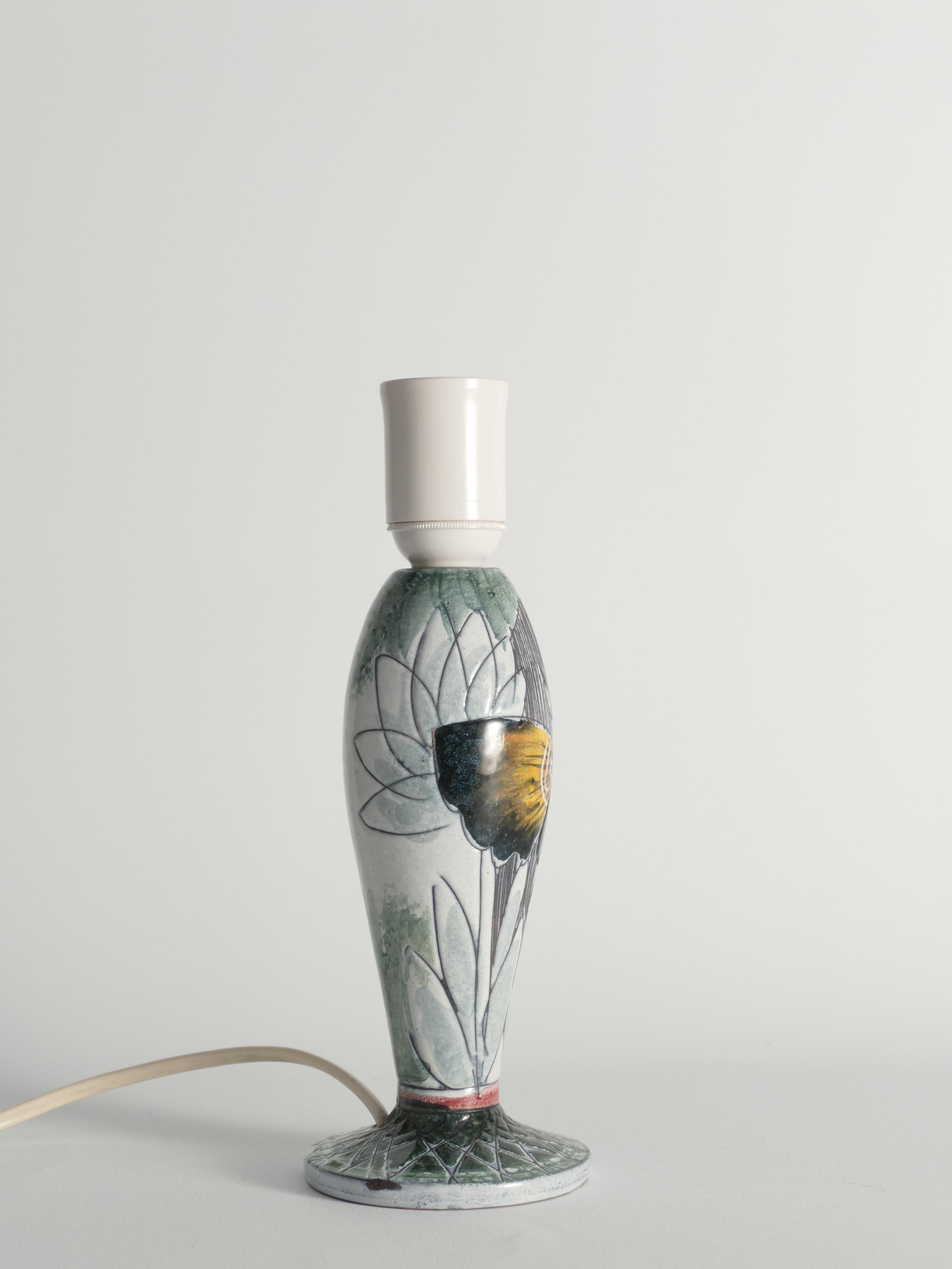 Swedish Scandinavian Modern Ceramic Butterfly Motif Table Lamp by Tilgmans, Sweden 1960 For Sale