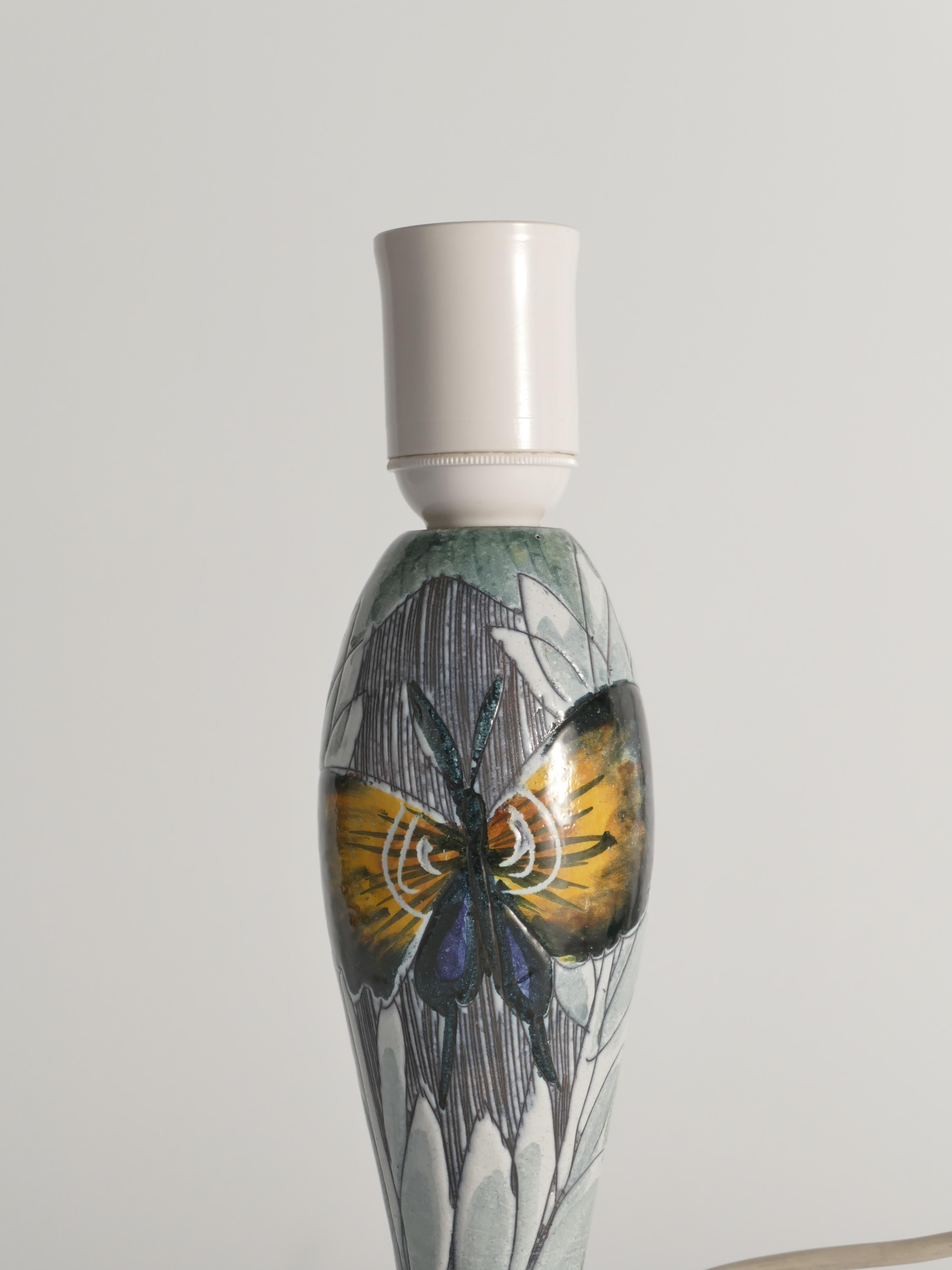 Mid-20th Century Scandinavian Modern Ceramic Butterfly Motif Table Lamp by Tilgmans, Sweden 1960 For Sale