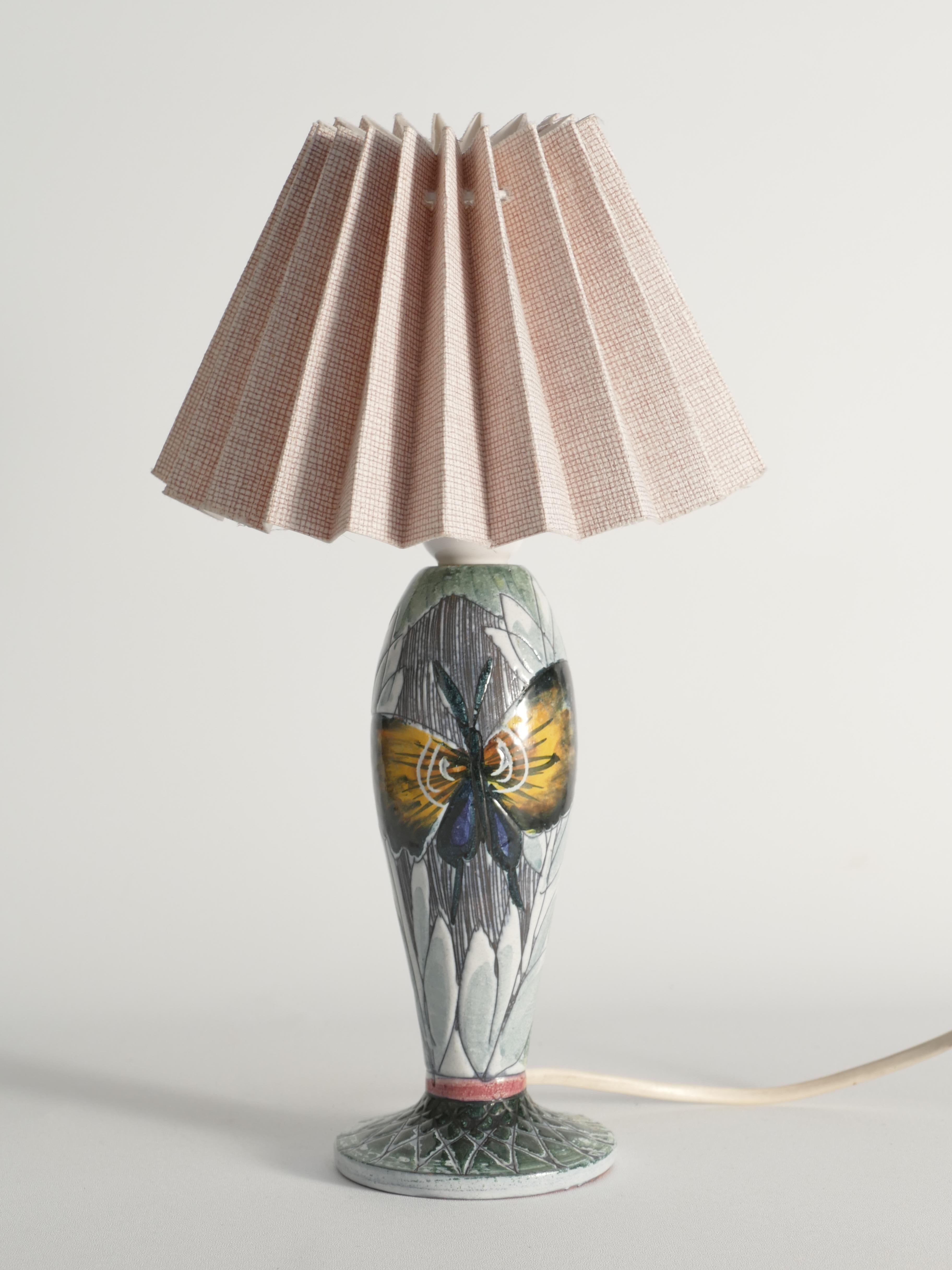 Earthenware Scandinavian Modern Ceramic Butterfly Motif Table Lamp by Tilgmans, Sweden 1960 For Sale