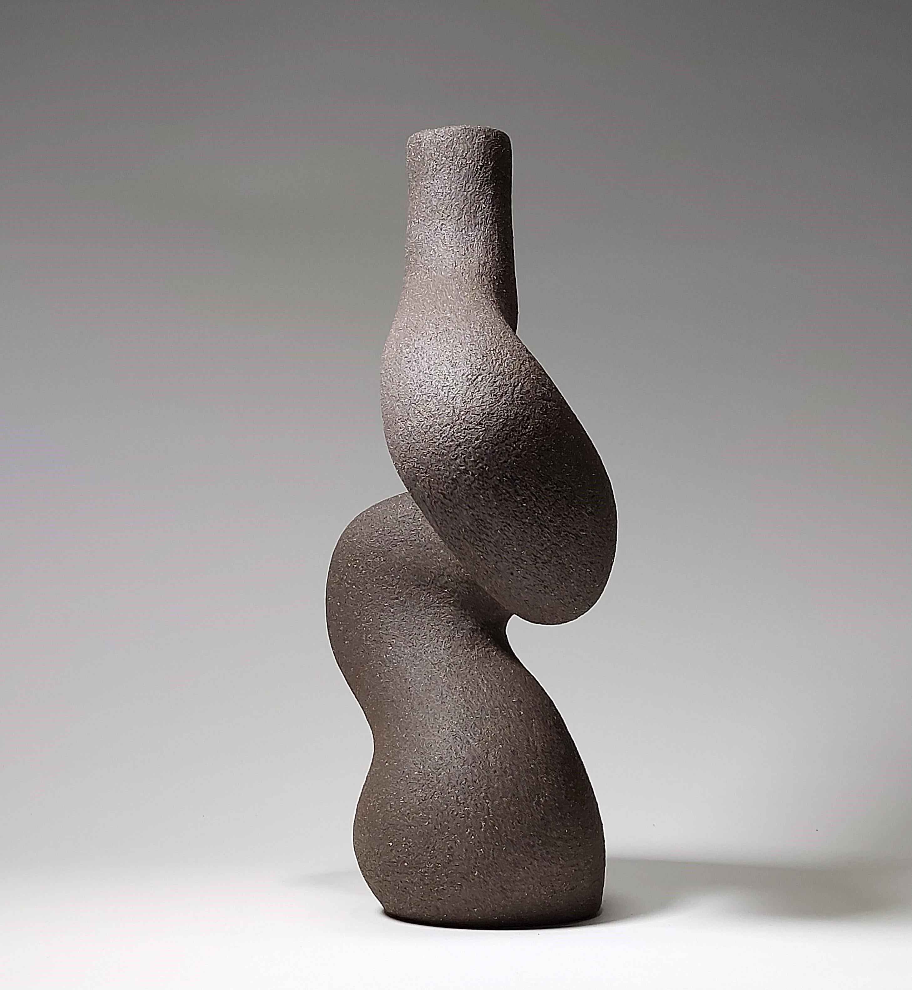 Scandinavian Modern Contemporary Black Stoneware Ceramic Candlestick by Rachel Peters, In Stock. For Sale